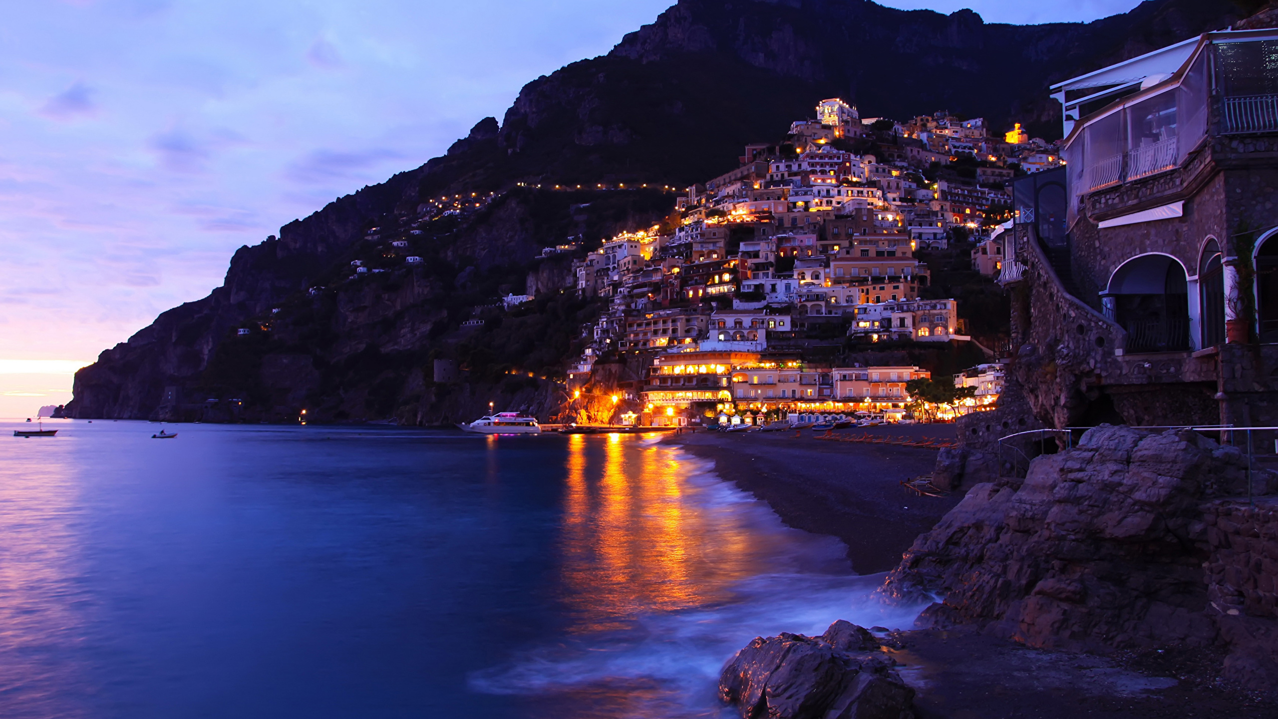 Wallpaper Positano Italy Crag Coast Evening Cities 2560x1440