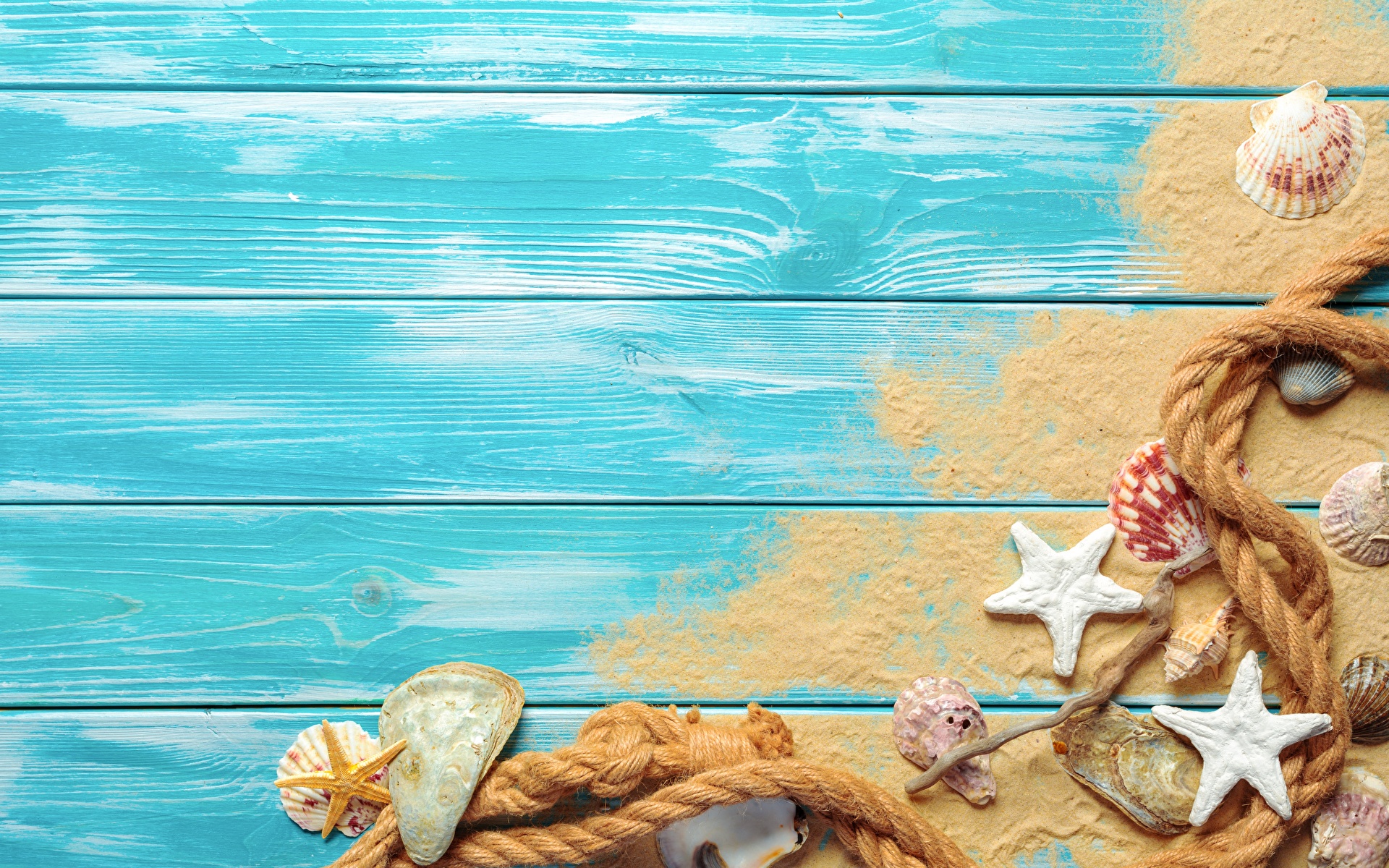 Wallpaper Starfish Rope Summer Sand Shells Template 1920x1200