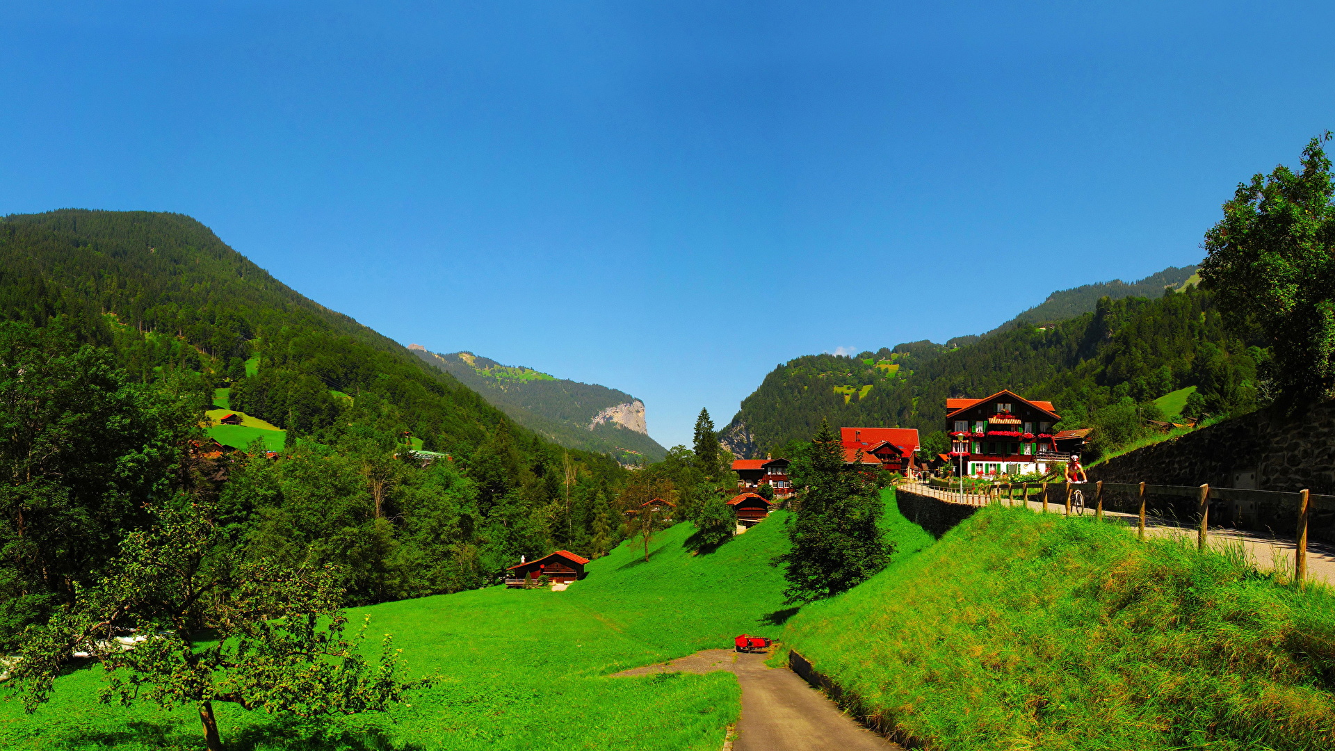 Wallpaper Switzerland Lauterbrunnen Mountain Scenery Grass 19x1080