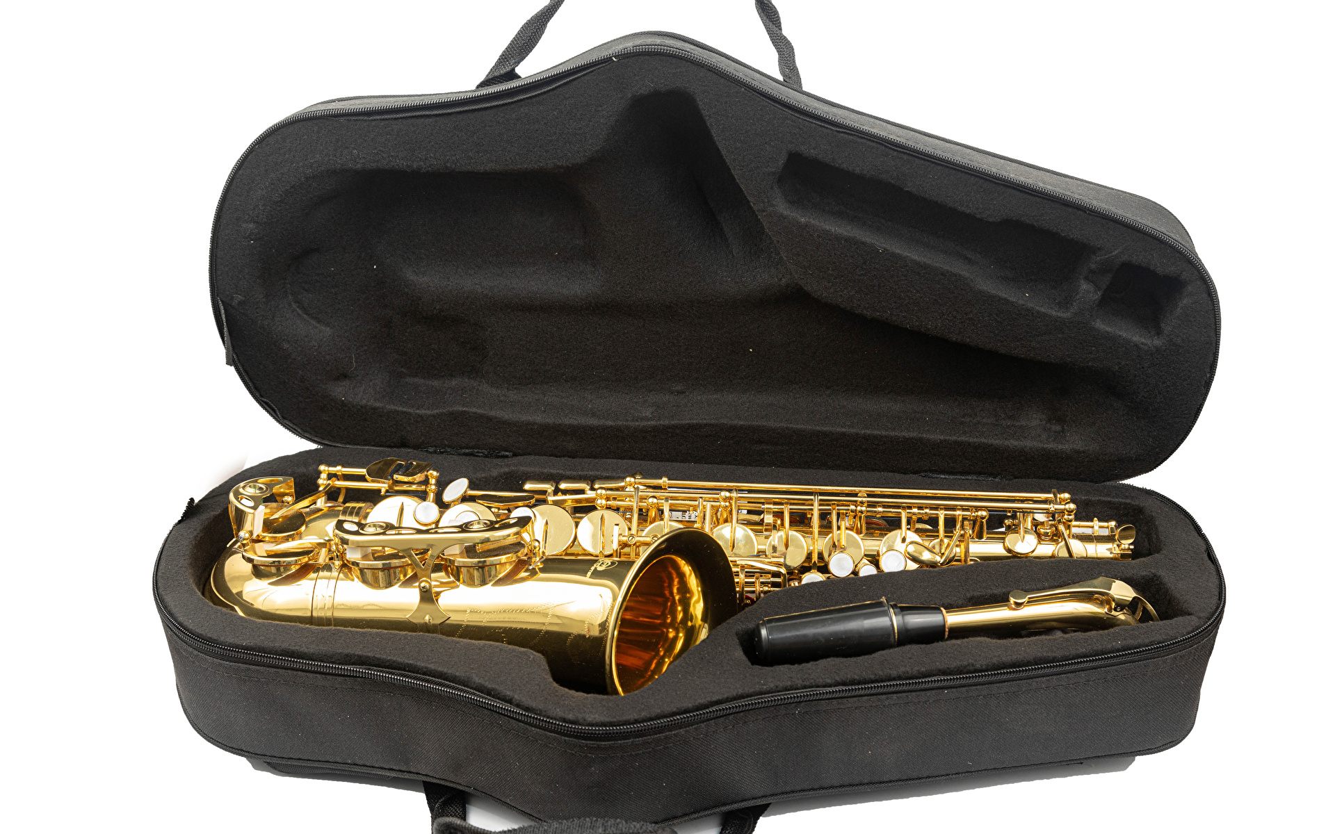 Foto's Saxophone Muziek Witte achtergrond Muziekinstrument 1920x1200