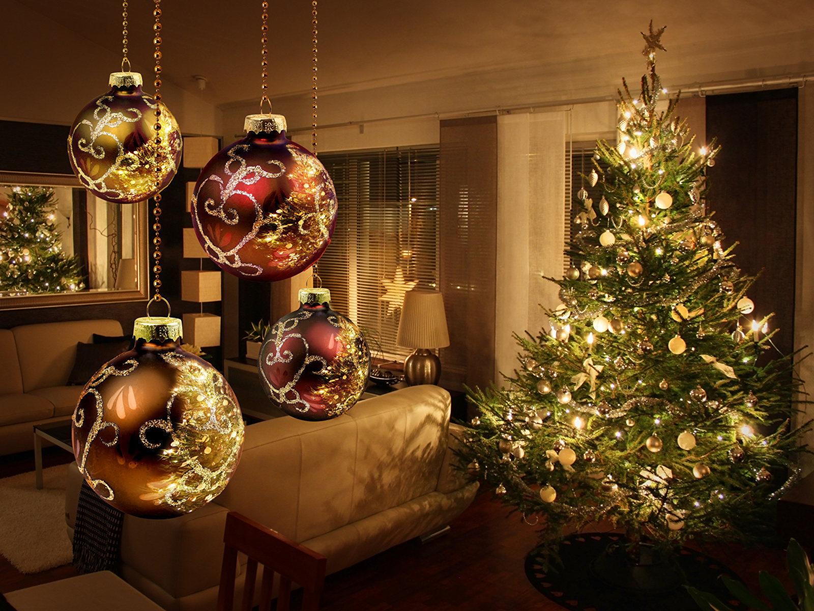 Wallpaper Christmas Christmas Tree Room Balls Holidays 1600x10