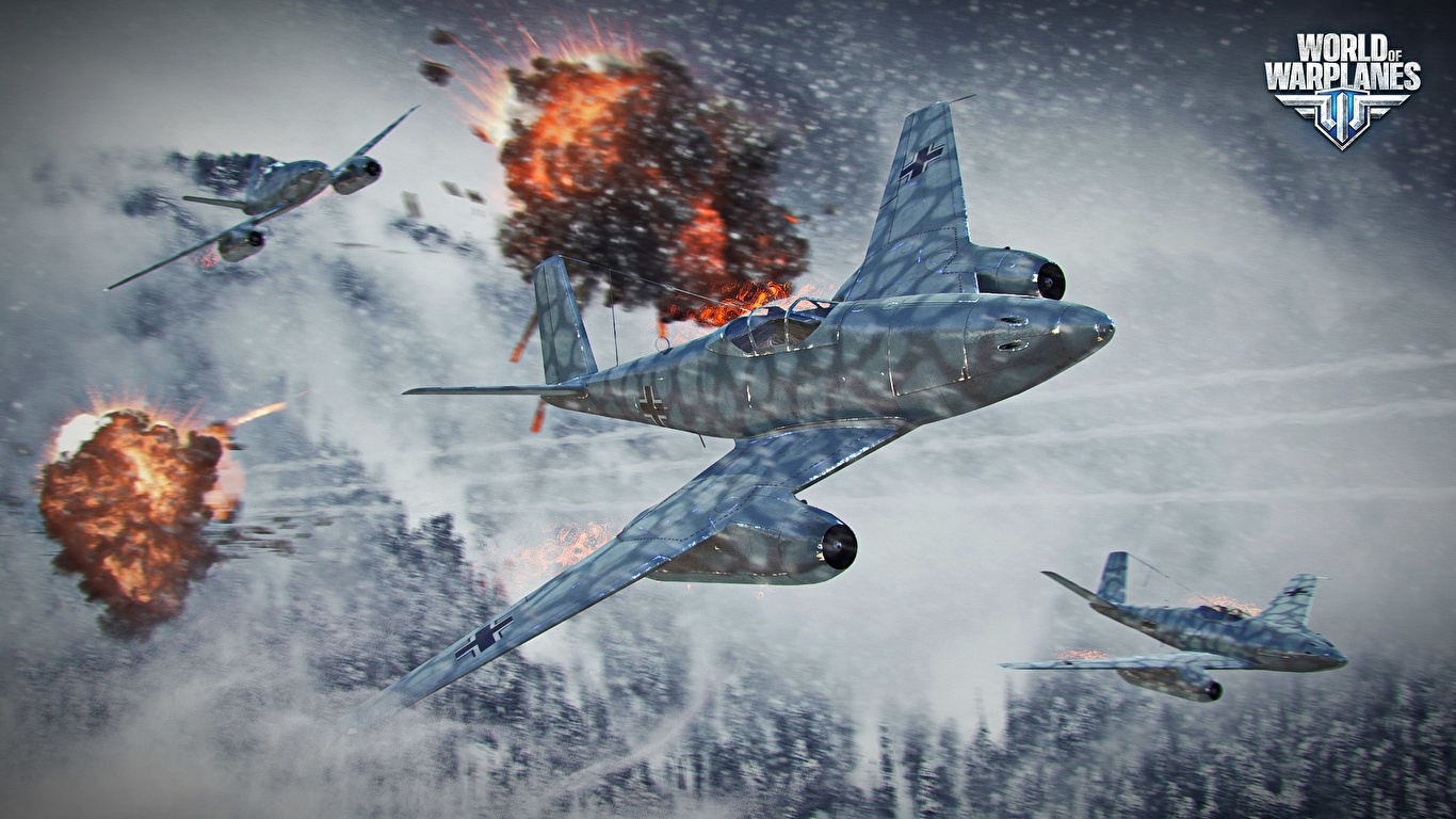 Картинки World of Warplanes Истребители Самолеты Взрывы 1366x768