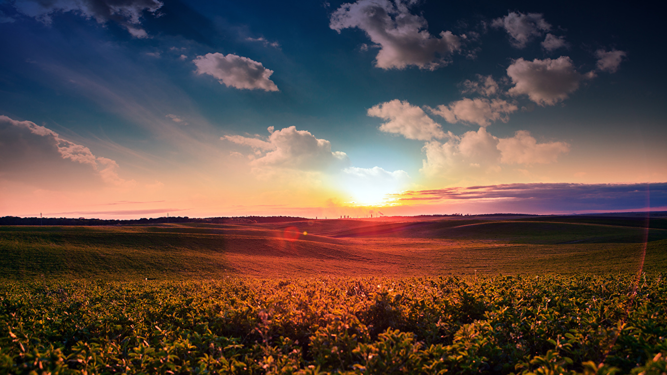 Sfondi Natura Cielo Paesaggio Campo agricolo Albe e tramonti Nuvole 1366x768 alba e tramonto Nubi
