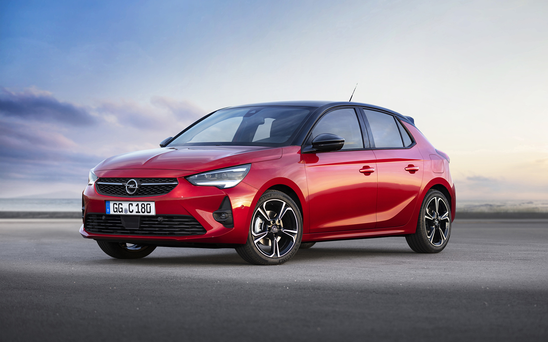 Фотография Opel 2019 Corsa GS Line красных автомобиль 1920x1200