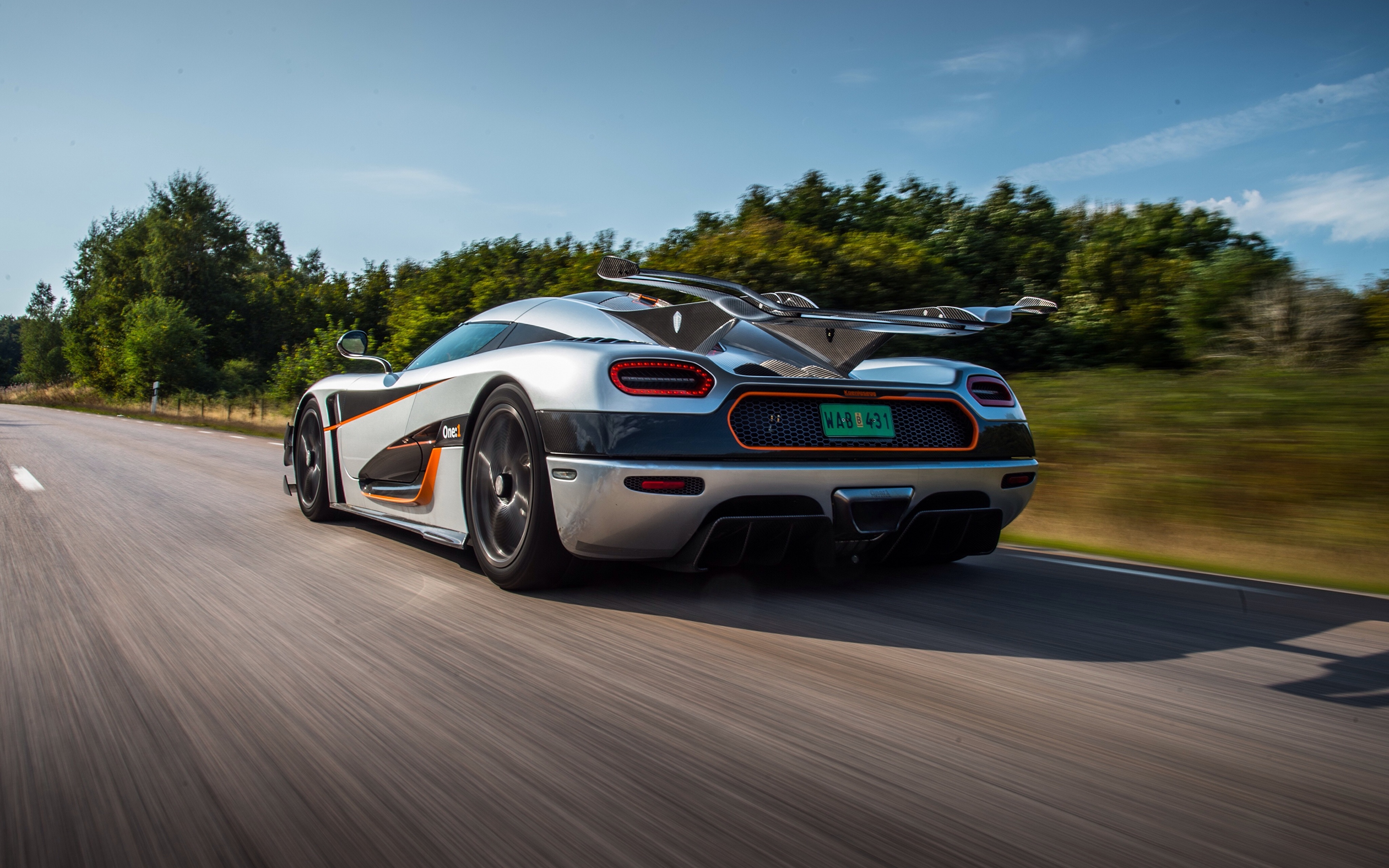 Photo Koenigsegg One 1 At Speed Back View Automobile 3840x2400