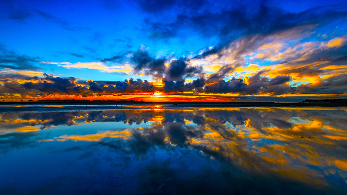 Images Nature Sky Scenery Sunrises And Sunsets River Clouds 1366x768