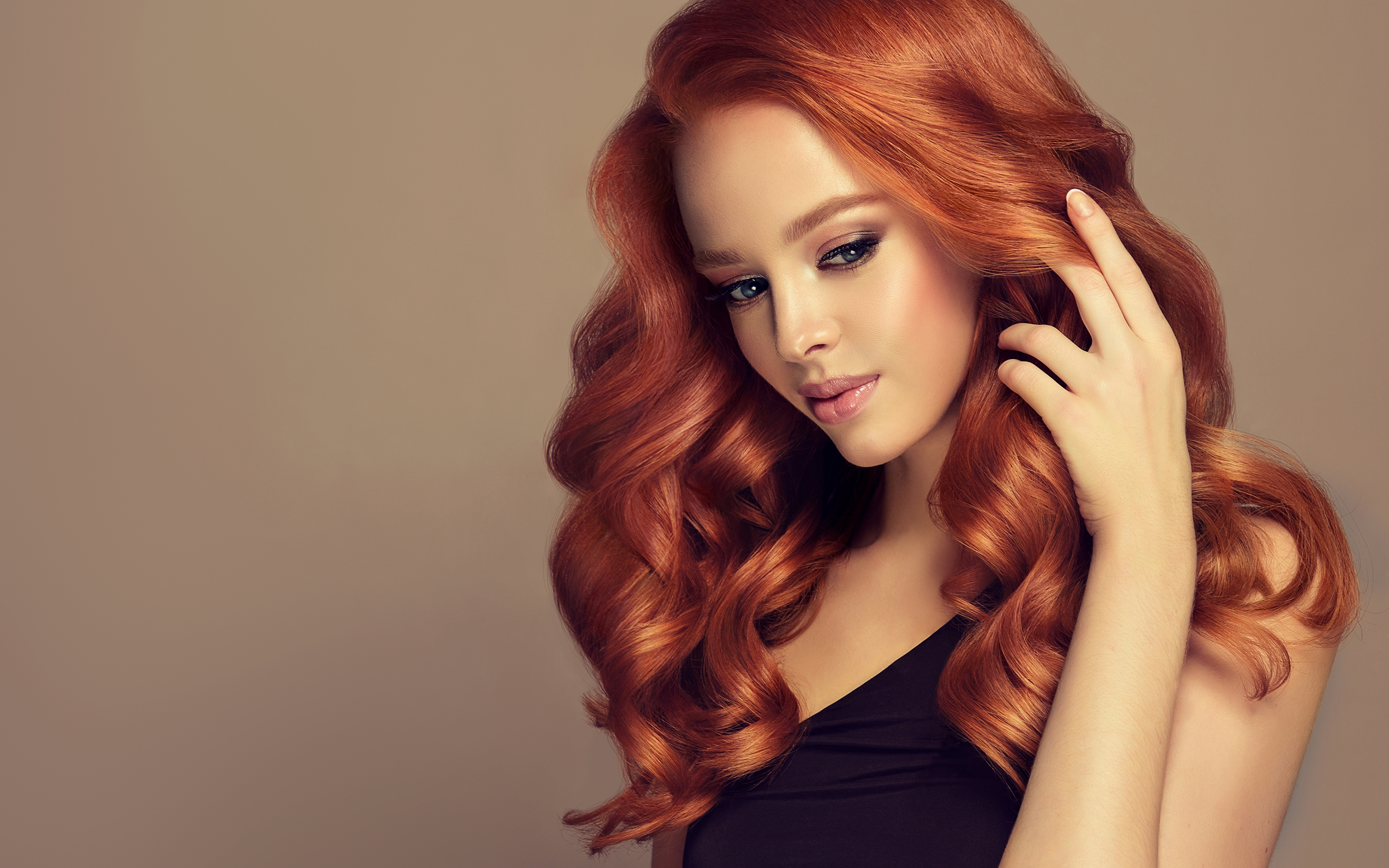 Images Redhead girl Beautiful Hairstyle Hair female Hands 3840x2400