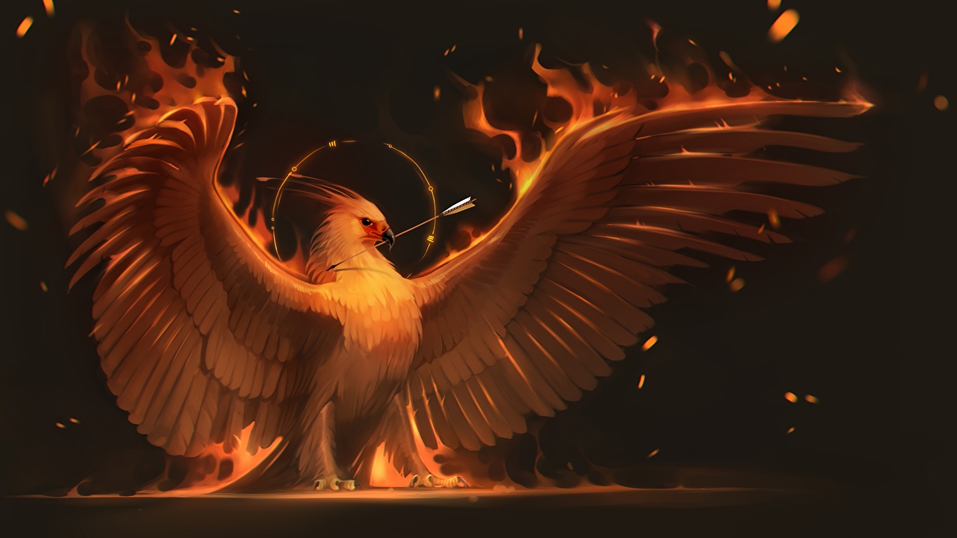 Desktop Wallpapers Birds Phoenix mythology Wings Fantasy 1366x768