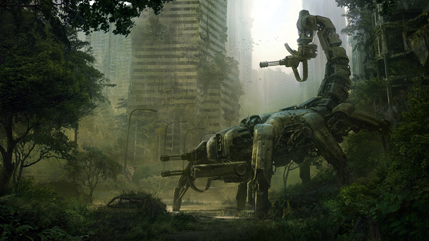 Картинки Робот пулемет Апокалипсис Wasteland 2 Игры 1366x768