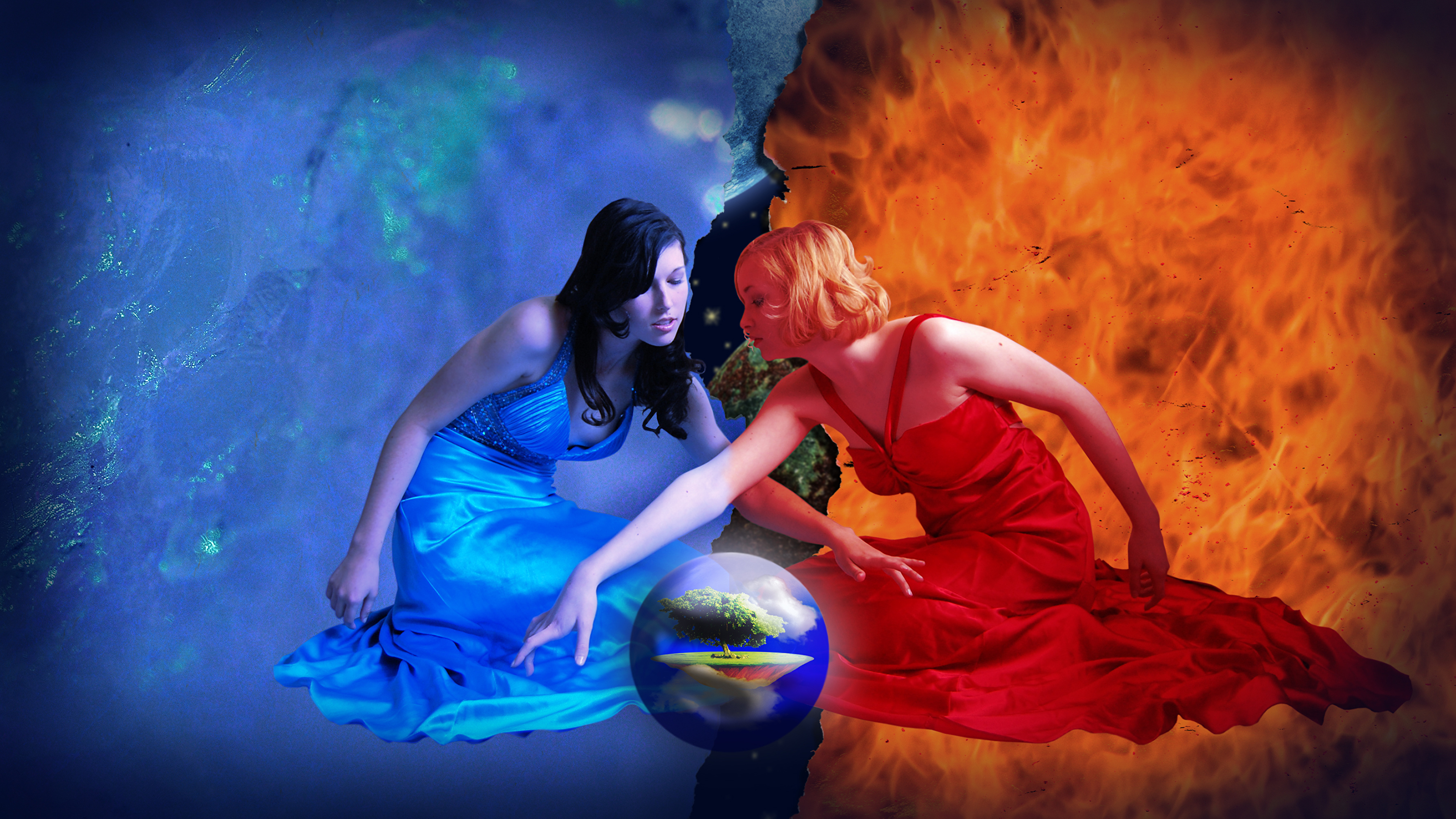 Desktop Wallpapers Girls Fantasy Fire Water 3840x2160