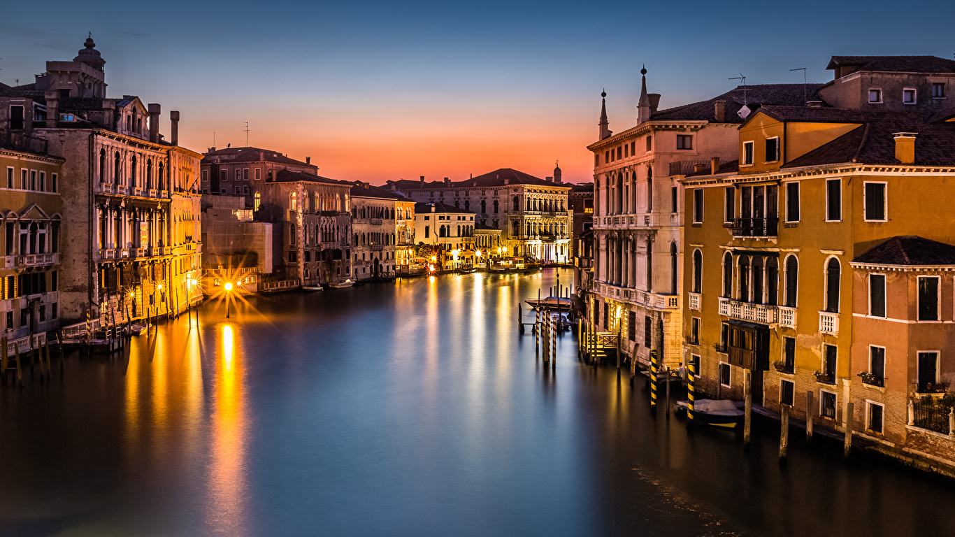 壁紙 1366x768 イタリア 住宅 Venezia Canal Grande ヴェネツィア 運河 都市 ダウンロード 写真