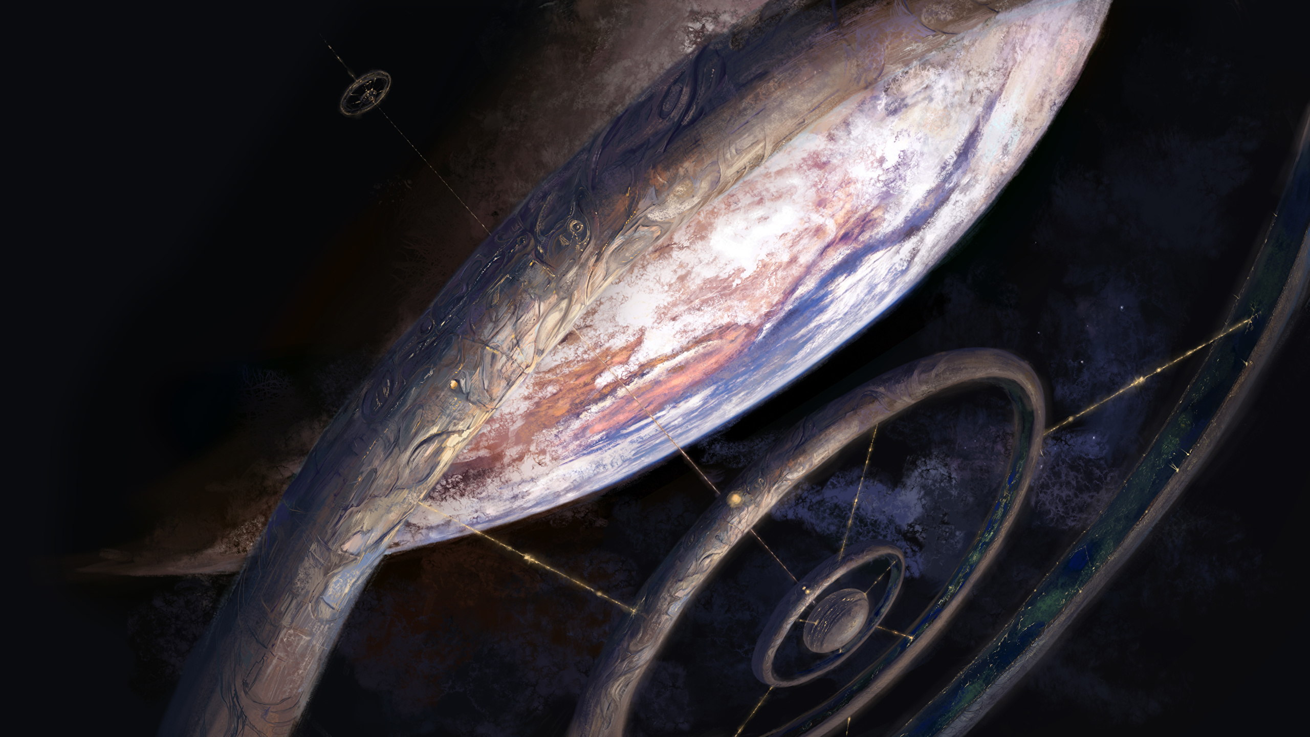 Bakgrunnsbilder til skrivebordet Planeter Romstasjon Fantasy det ytre rom 2560x1440 planet Verdensrommet