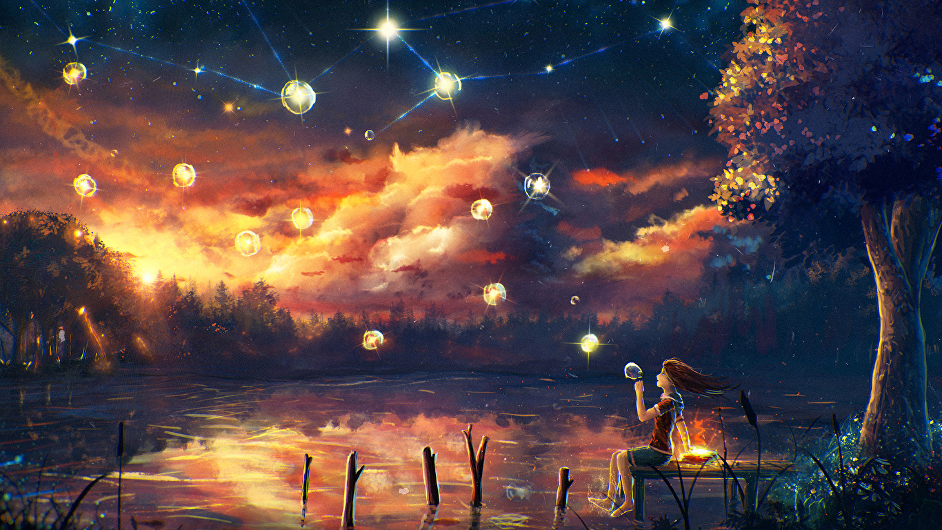 Desktop Wallpapers Little Girls Girls Nature Fantasy Sky 1366x768