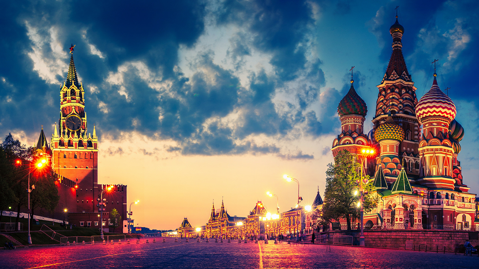 壁紙 19x1080 モスクワ ロシア 空 寺院 Red Square 雲 広場 都市 ダウンロード 写真