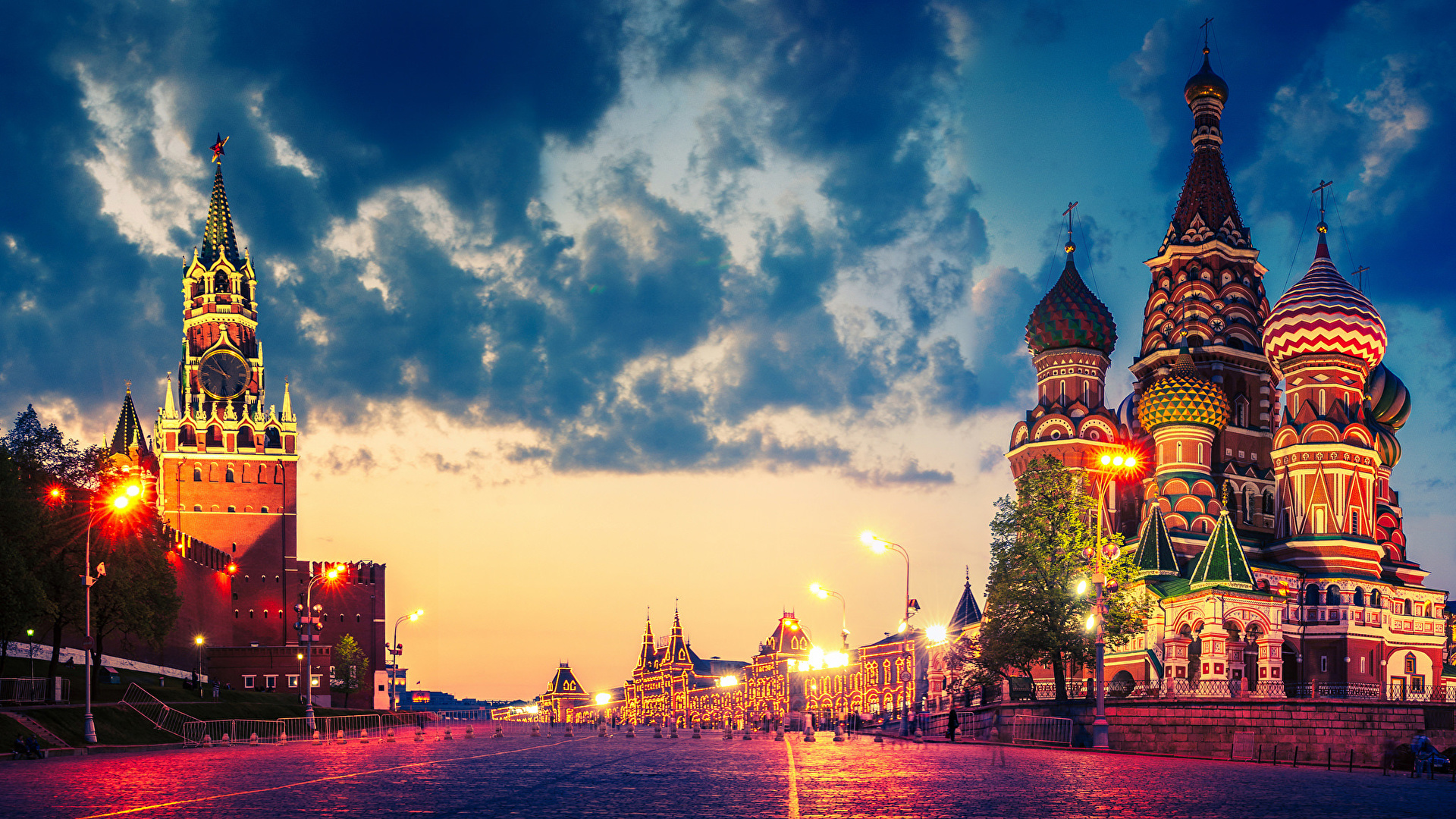 壁紙 1920x1080 モスクワ ロシア 空 寺院 Red Square 雲 広場 都市 ダウンロード 写真