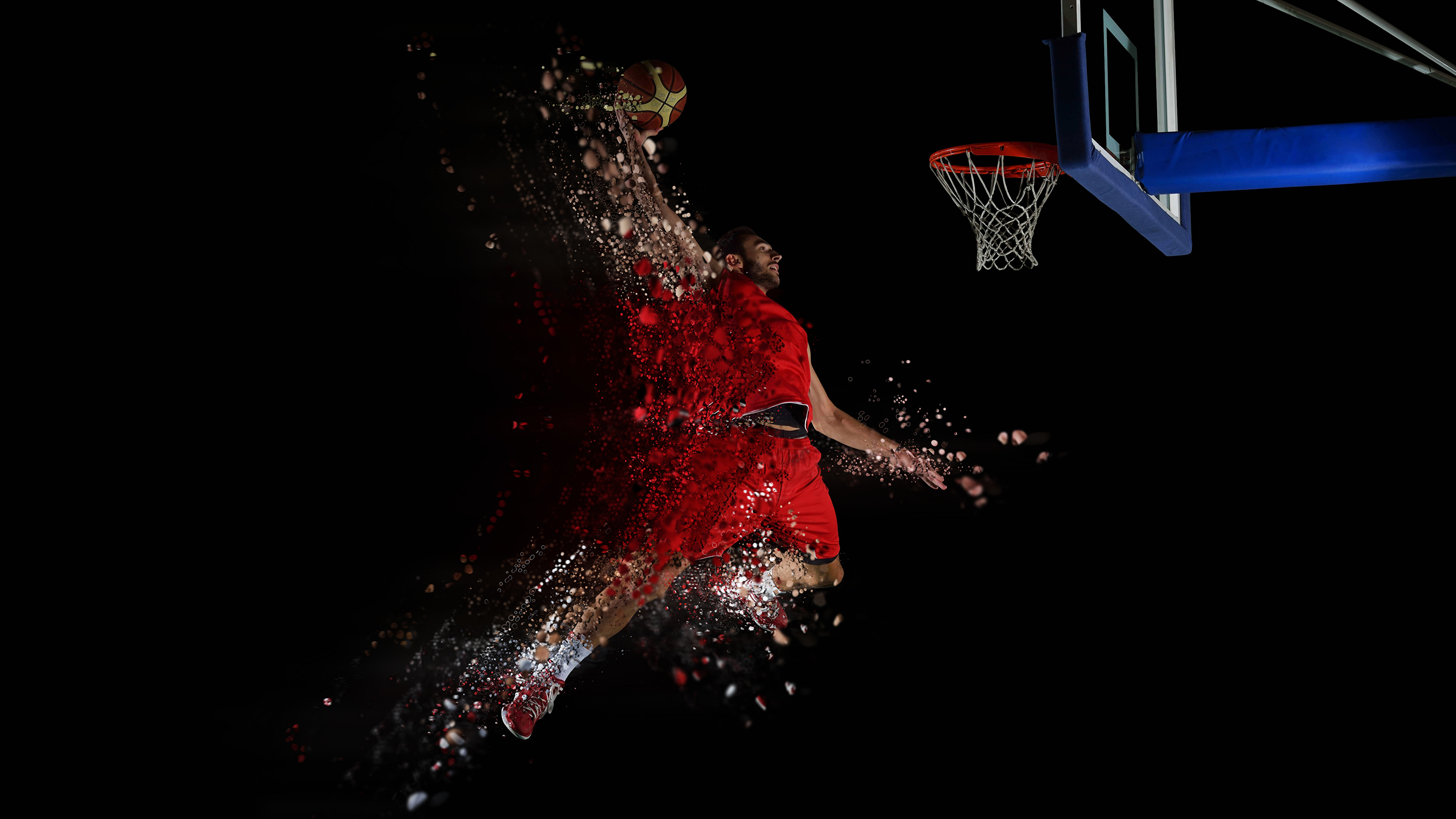 壁紙 3840x2160 バスケットボール 男性 黒色背景 飛び スポーツボール スポーツ ダウンロード 写真