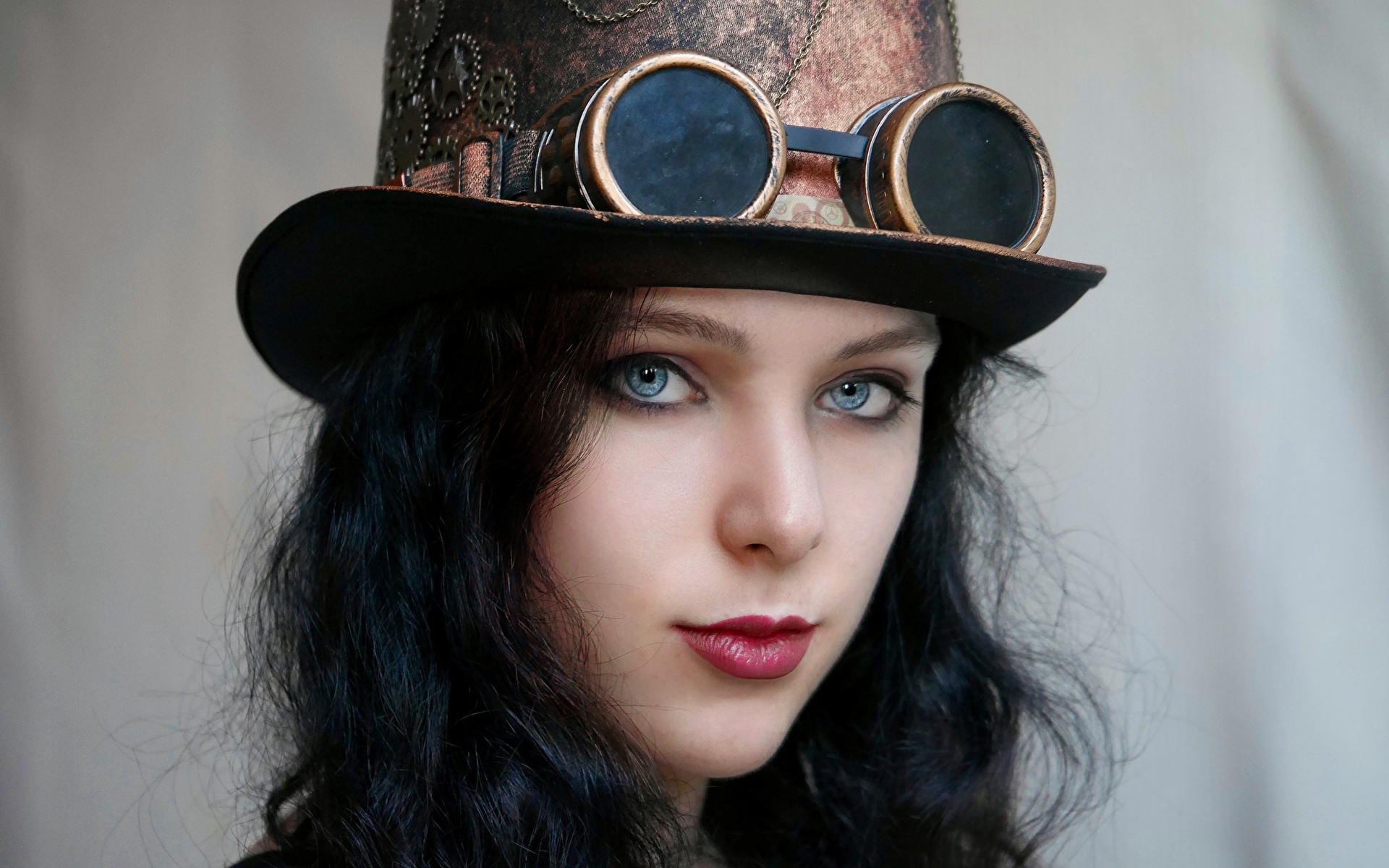 Picture Steampunk Brunette girl Cosplay Beautiful Hat Face 1920x1200