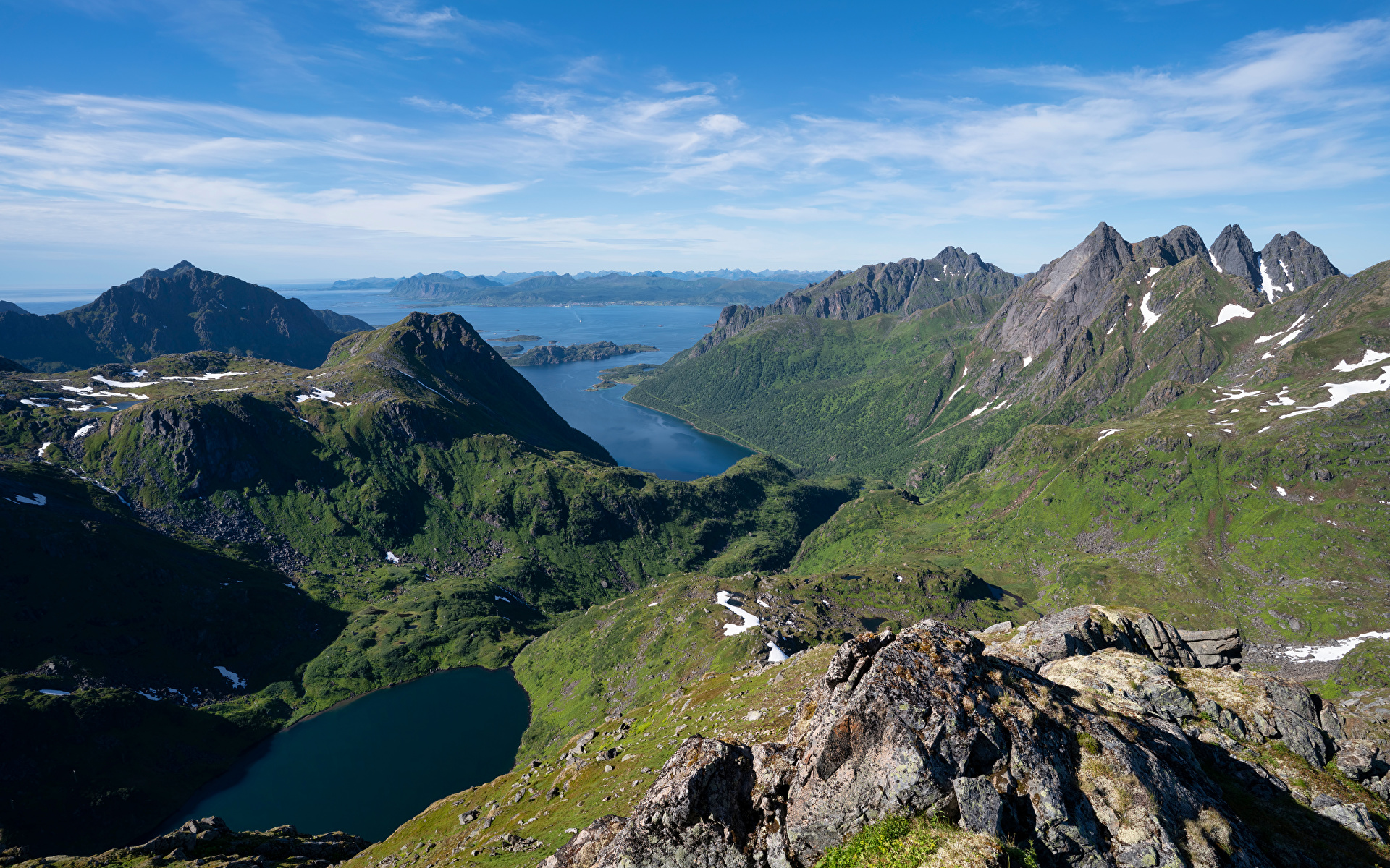 Fotos Lofoten Norwegen Fjord Berg Natur Von oben 1920x1200 Gebirge