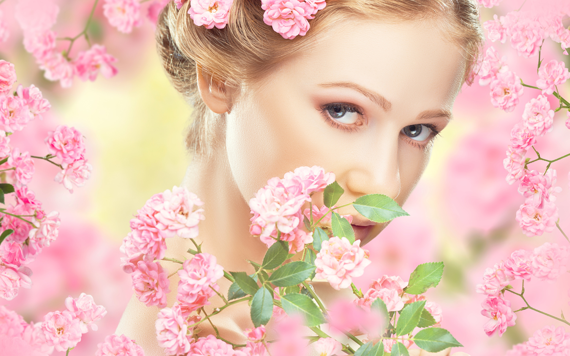 Wallpaper Blonde Girl Face Roses Young Woman 1920x1200