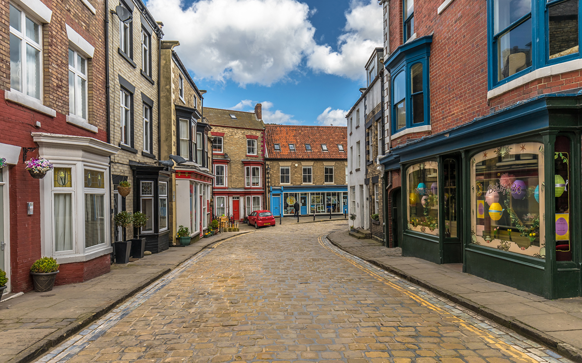 Картинка Англия Staithes улиц Дороги Дома Города 1920x1200