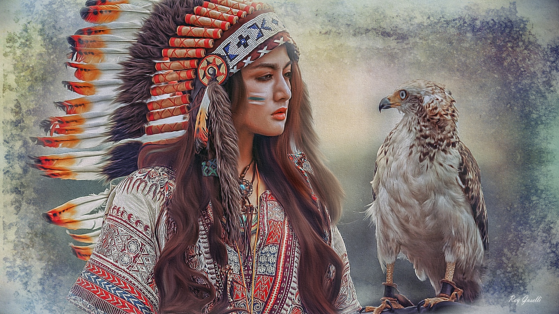 Spiksplinternieuw Foto Vogels Indianen Mooi Indiase hoofdtooi Jonge vrouwen 1920x1080 JP-75