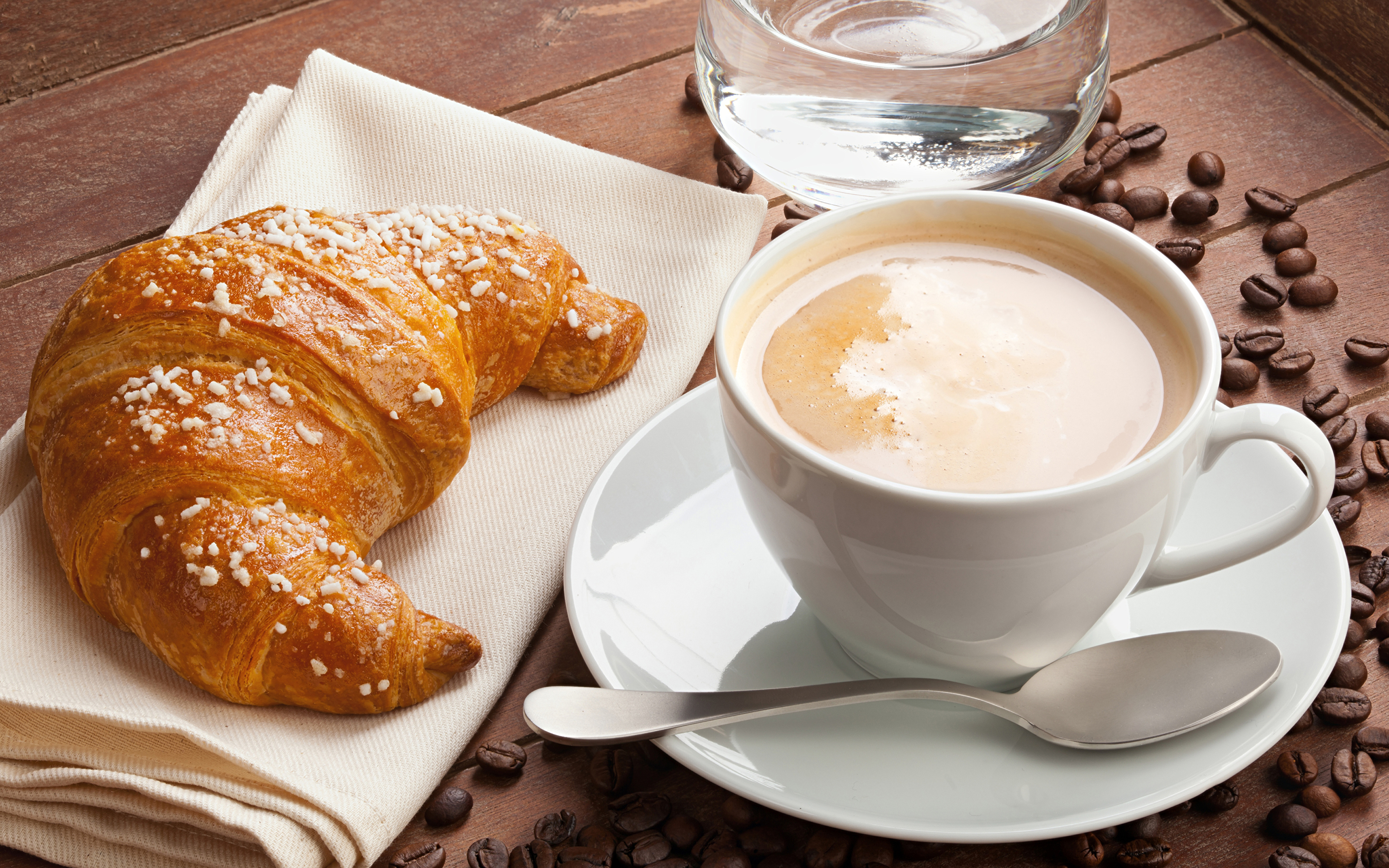 wallpaper-coffee-croissant-cappuccino-grain-cup-food-spoon-3840x2400