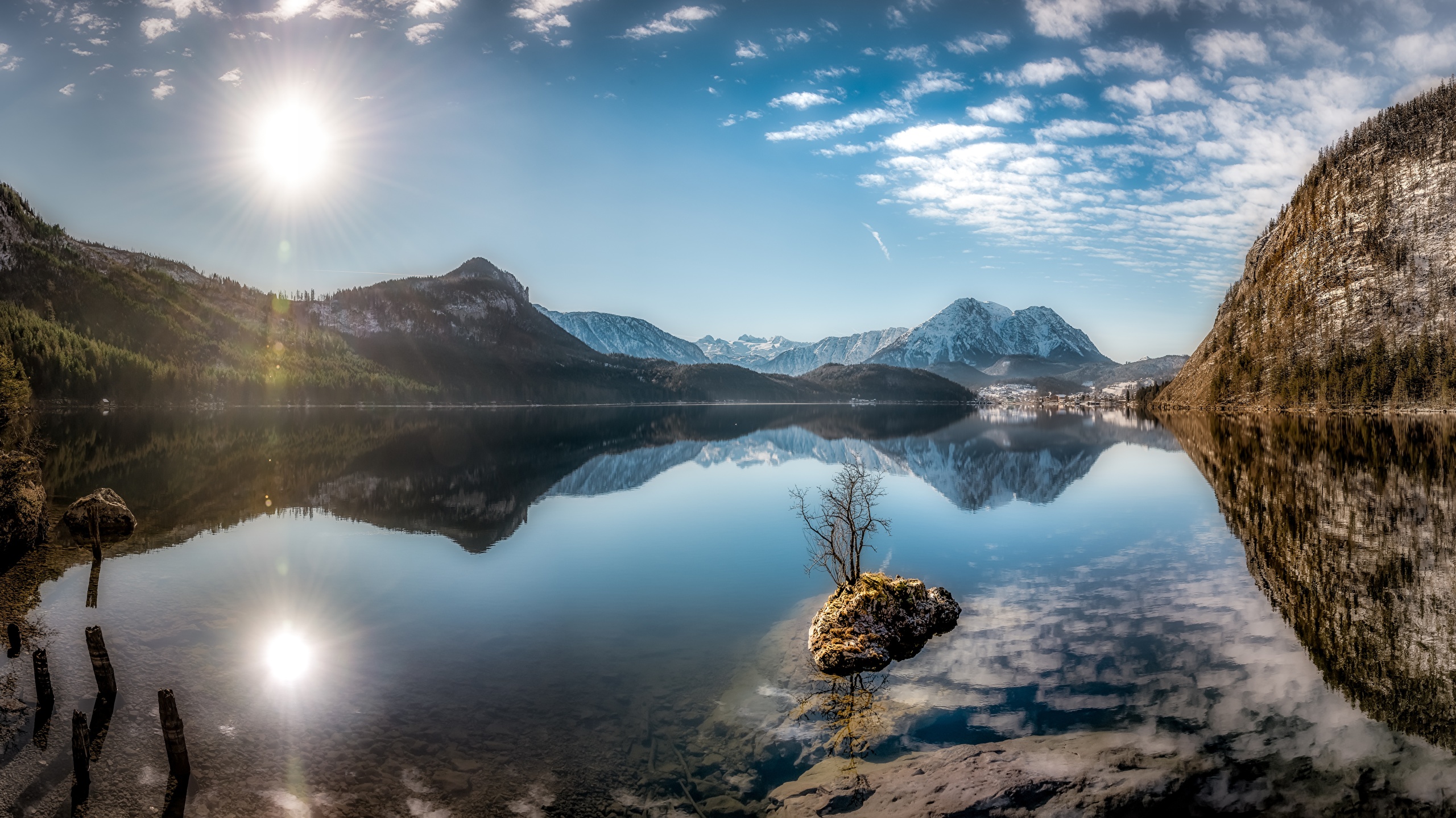 Image Austria Styrian Lake, Altaussee Sun Nature mountain 2560x1440