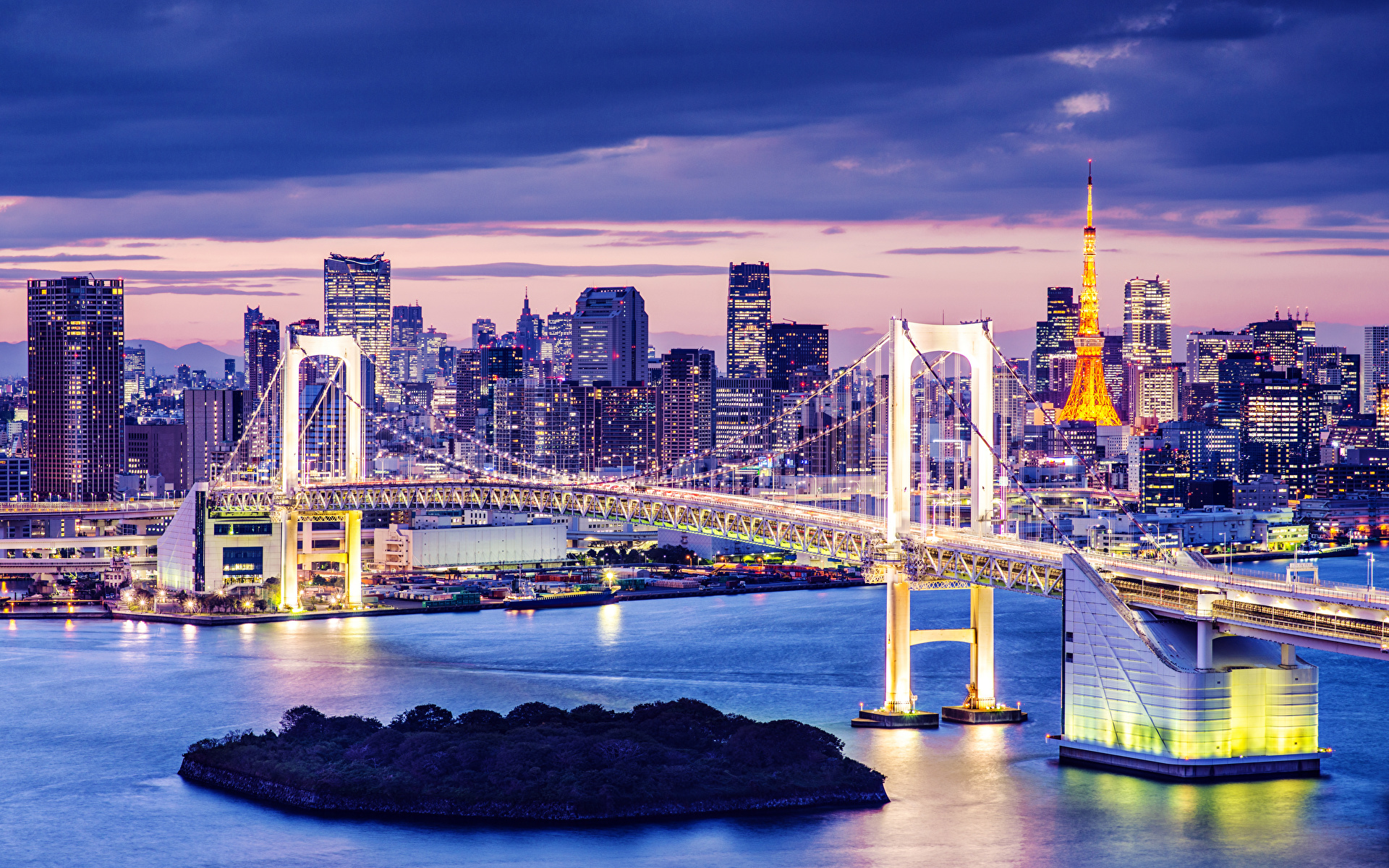 Picture Tokyo Japan bridge Rivers night time Cities 1920x1200