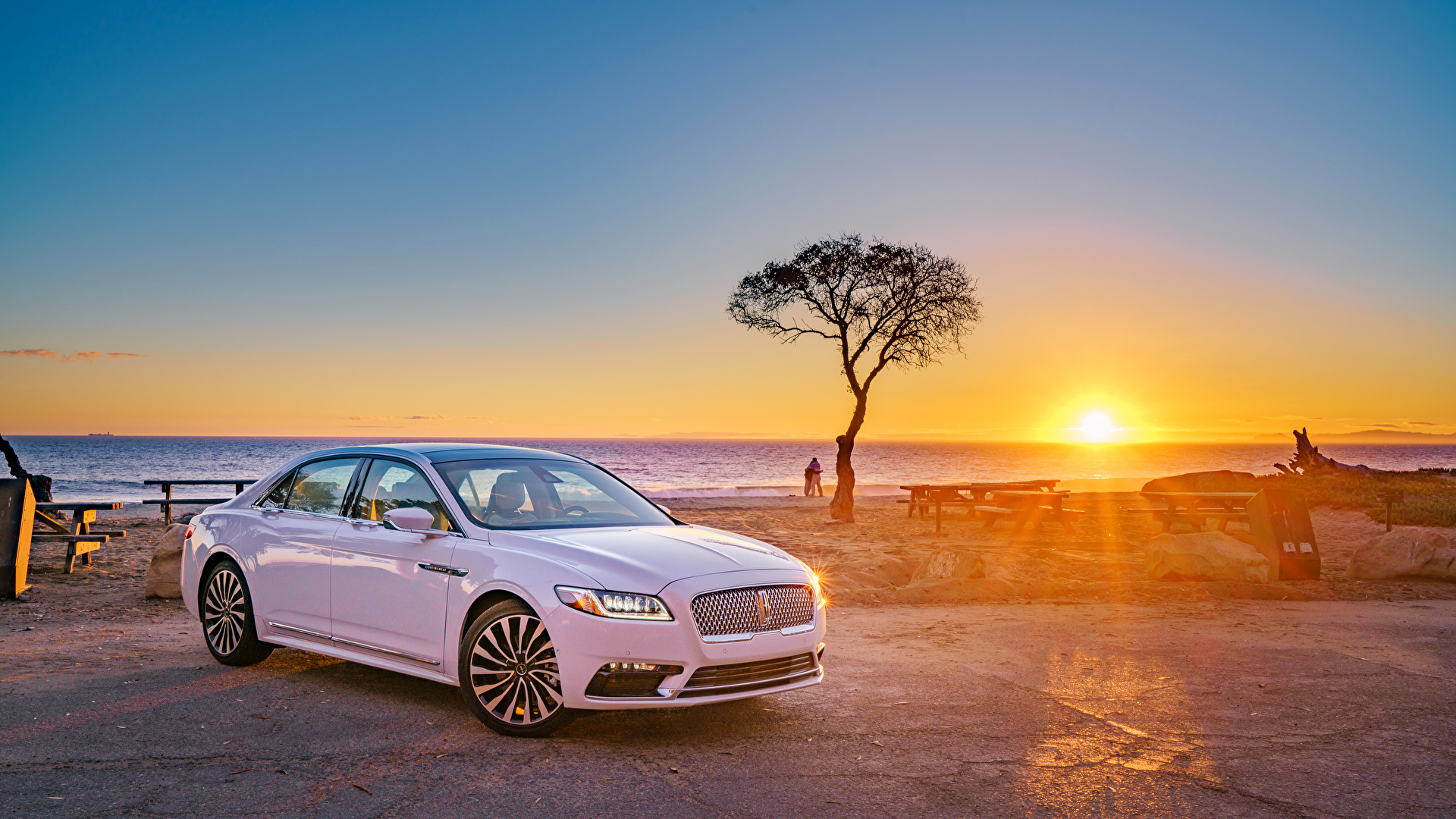 Фотографии Lincoln 2017 Continental белая солнца Рассветы 1920x1080