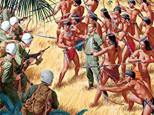 Fondos de escritorio Mort Kunstler Pintura Soldado Indios