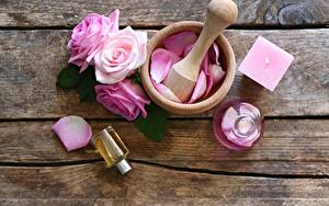 Picture Roses Mortar and pestle Spa Wood planks Flowers