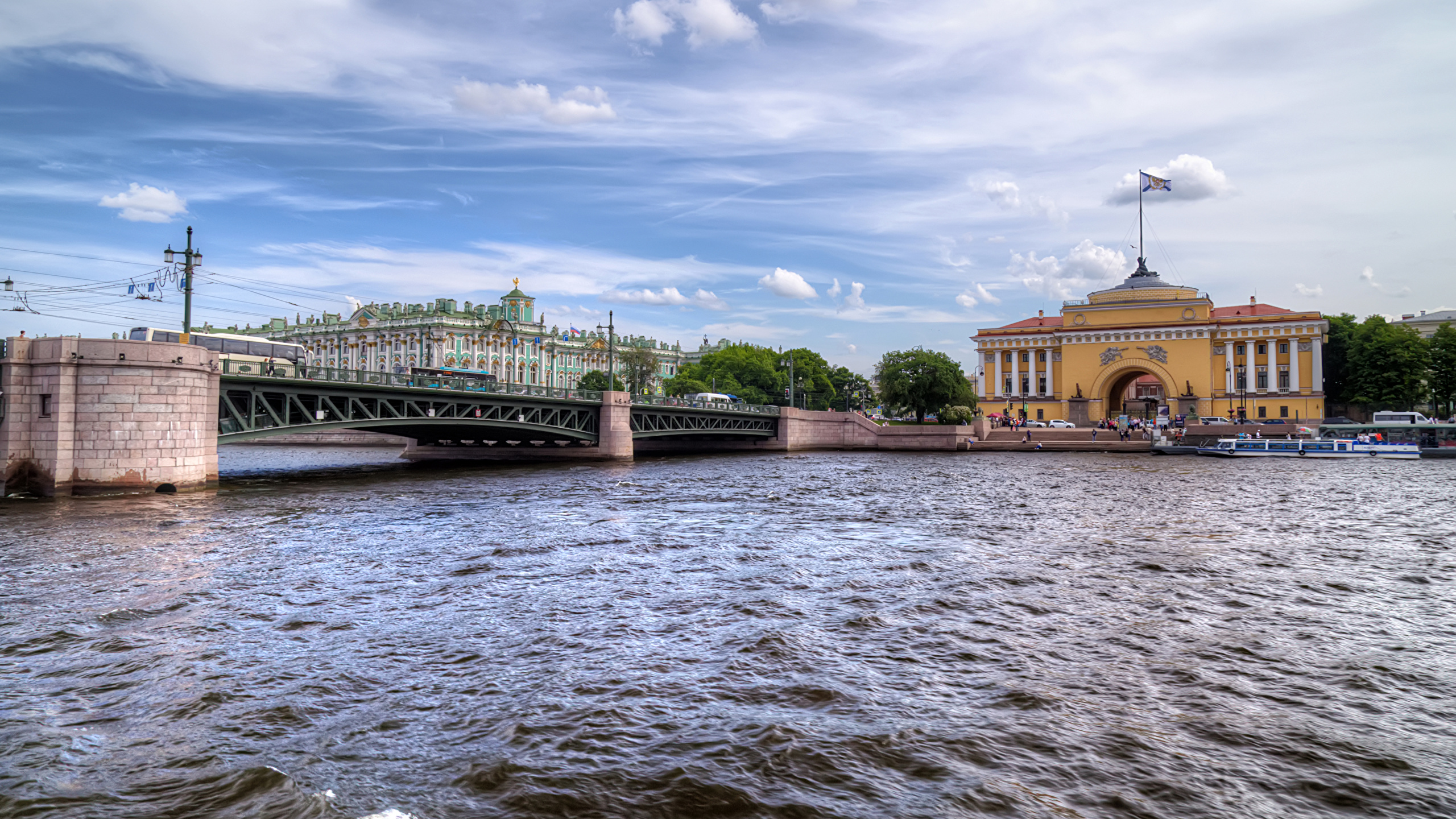 Картинка Санкт-Петербург Россия Мосты Реки Дома Города 2560x1440