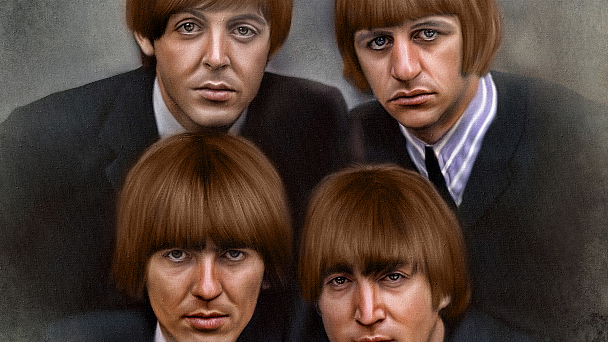 壁紙 2560x1440 ビートルズ ジョン レノン 描かれた壁紙 Paul Mccartney George Harrison Ringo Starr 音楽 有名人 ダウンロード 写真