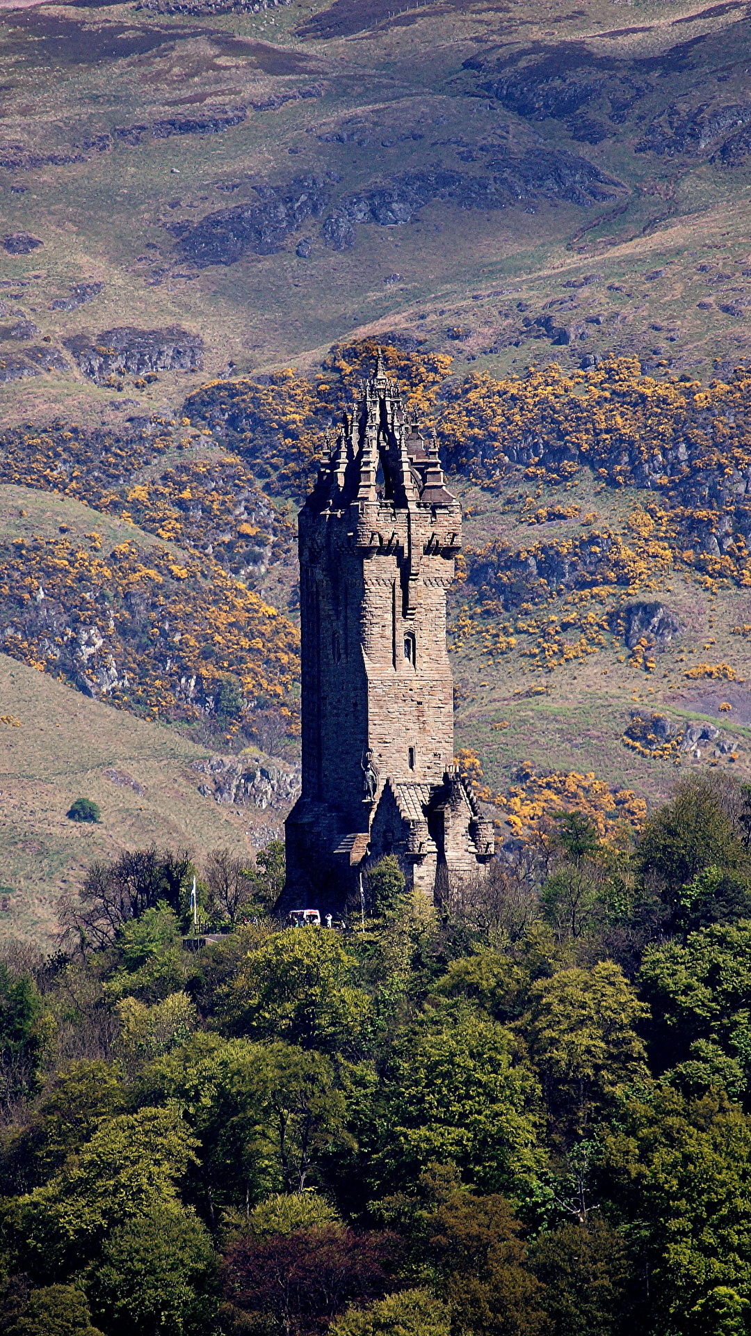 壁紙 1080x19 スコットランド 山 Wallace Monument Stirling Stirling 木 塔 自然 ダウンロード 写真