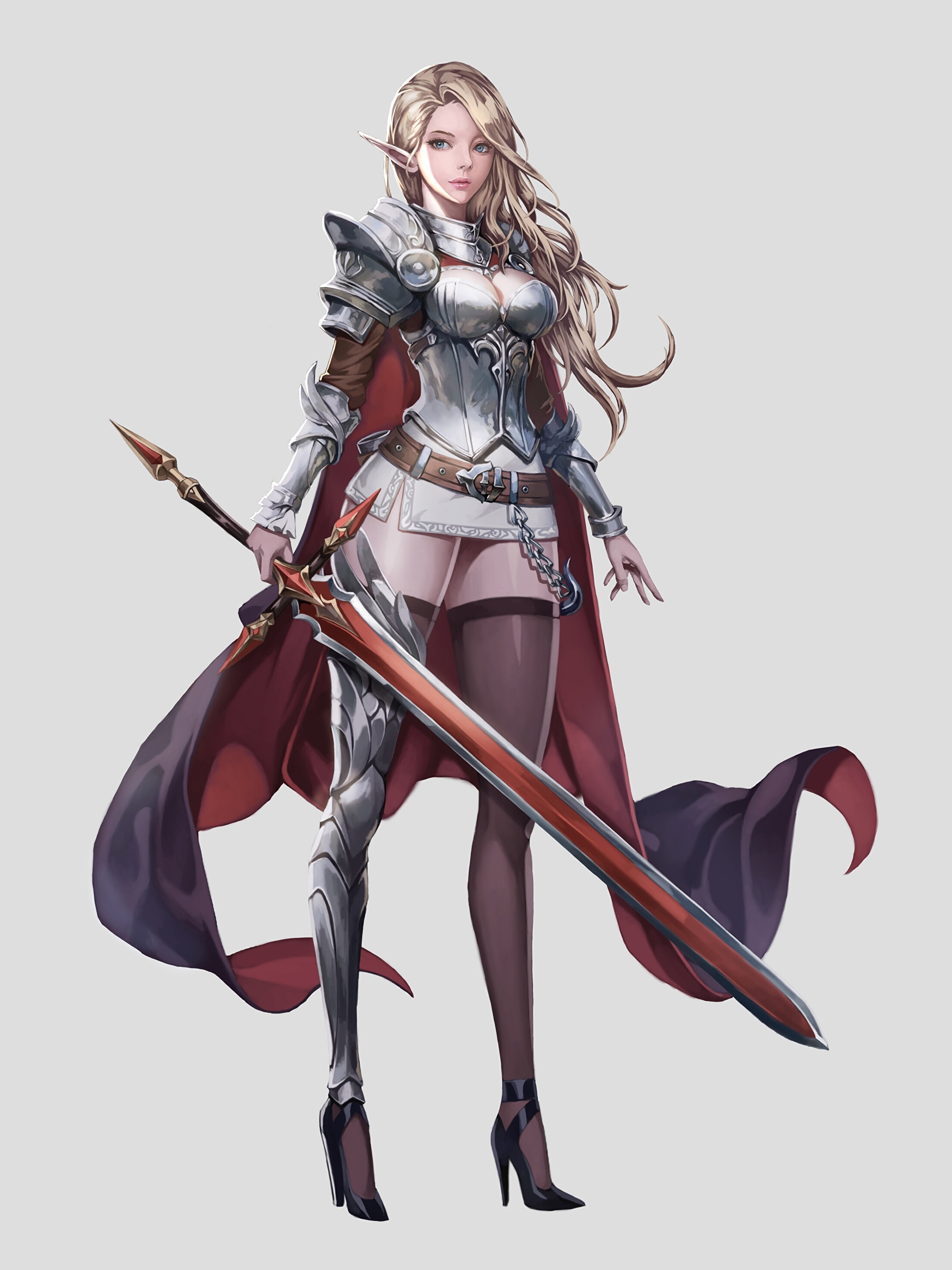 Desktop Wallpapers Swords Elf Stockings Blonde <b>girl</b> warrior jangwon park Be...