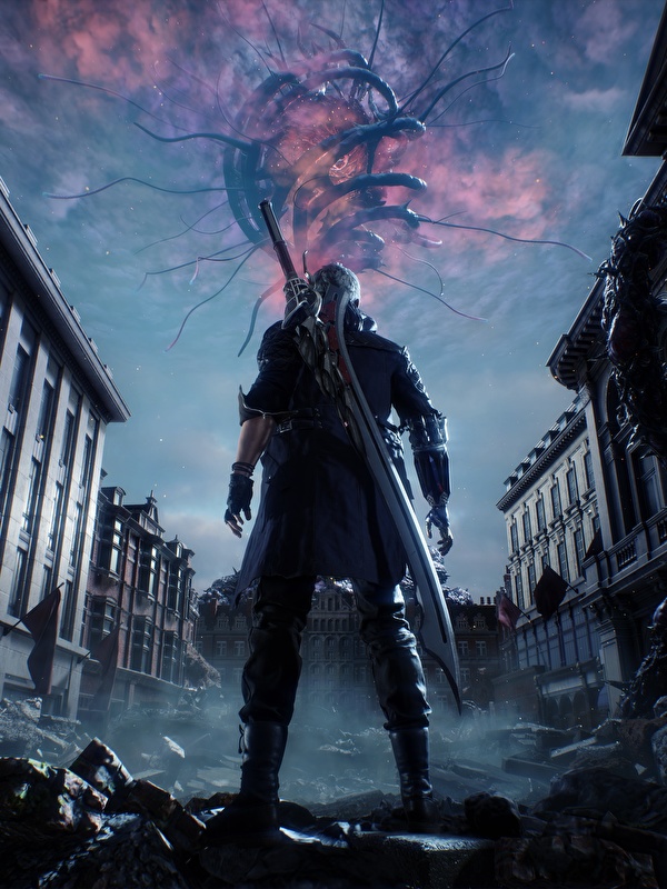 2018, video game, Dante, Devil May Cry5, fire, 1080x1920 wallpaper