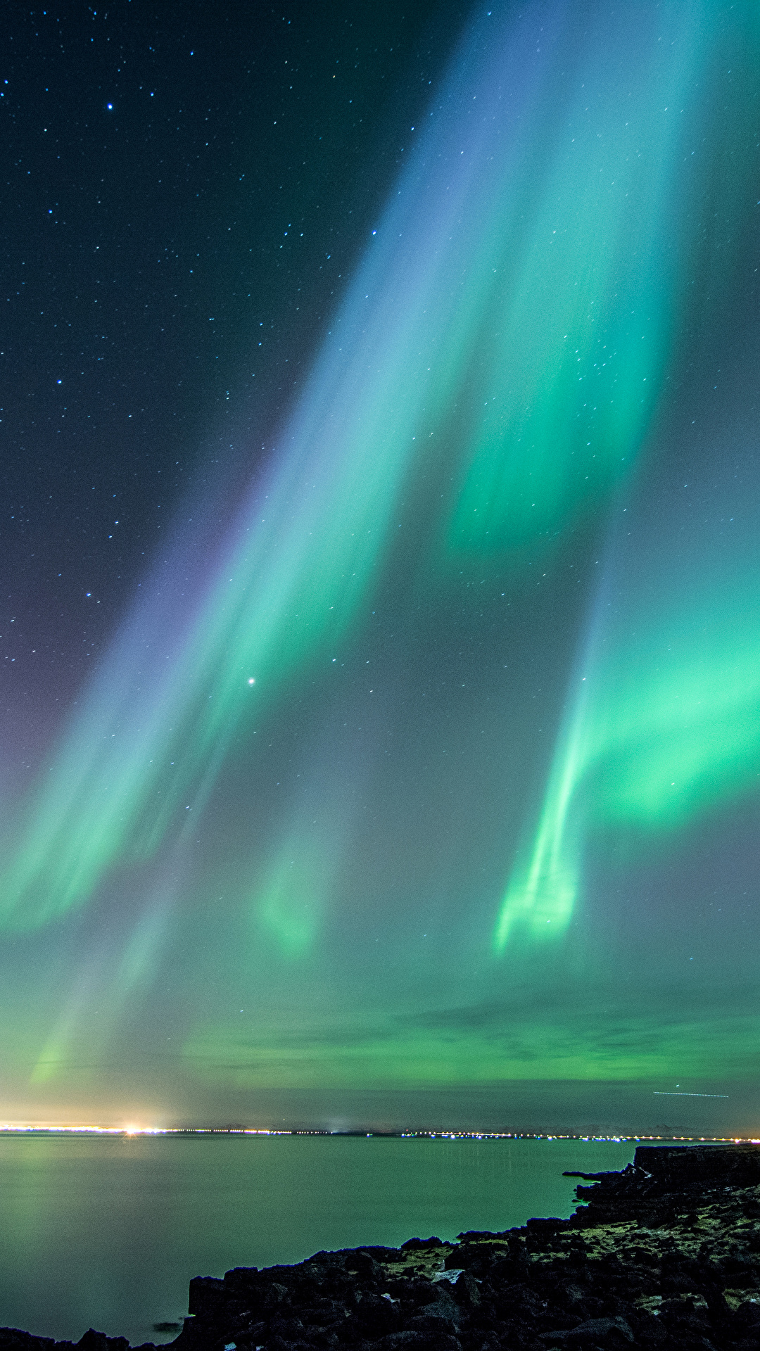 壁紙 1080x1920 アイスランド 空 海岸 オーロラ 夜 自然 ダウンロード 写真