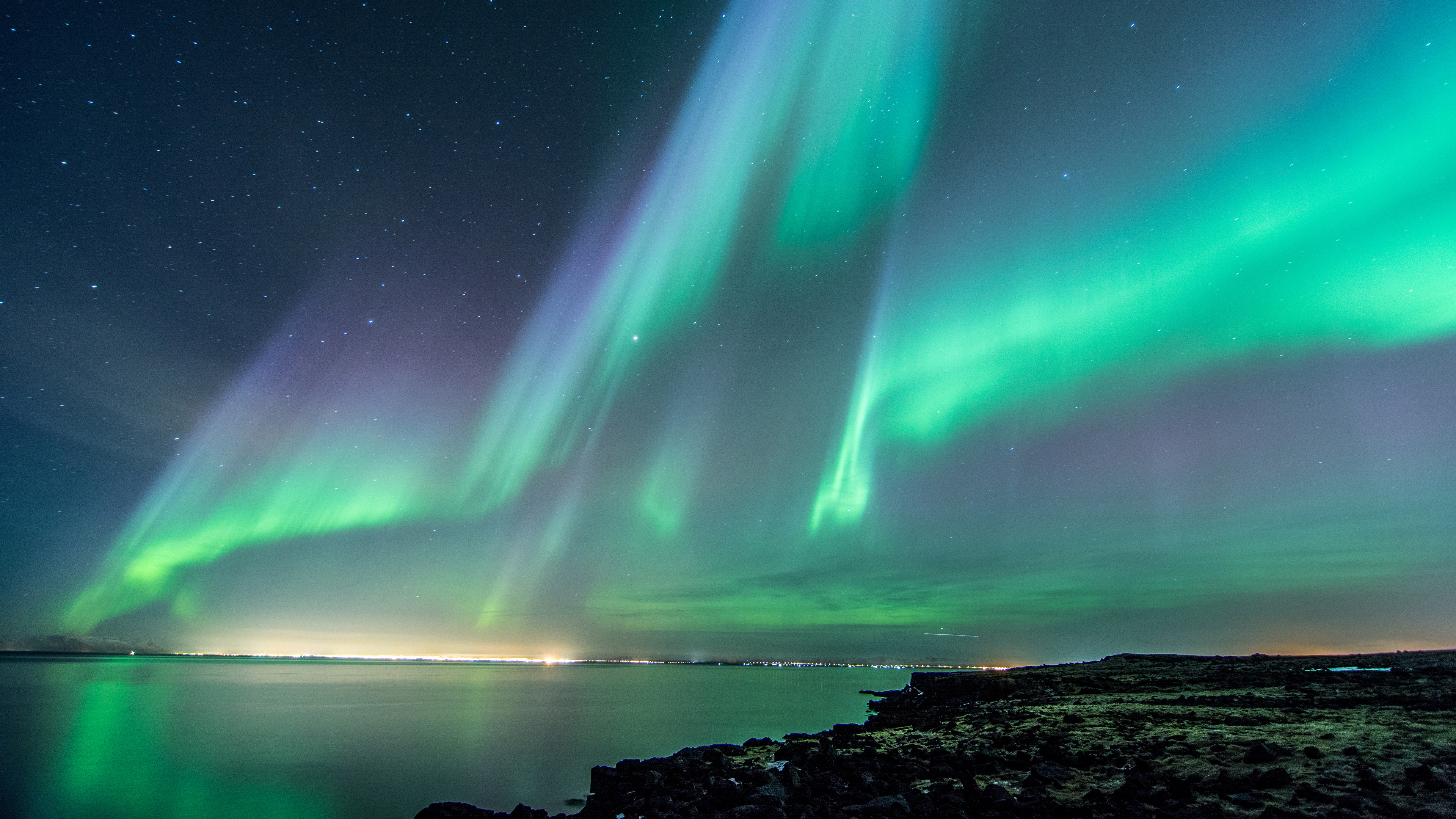 壁紙 3840x2160 アイスランド 空 海岸 オーロラ 夜 自然