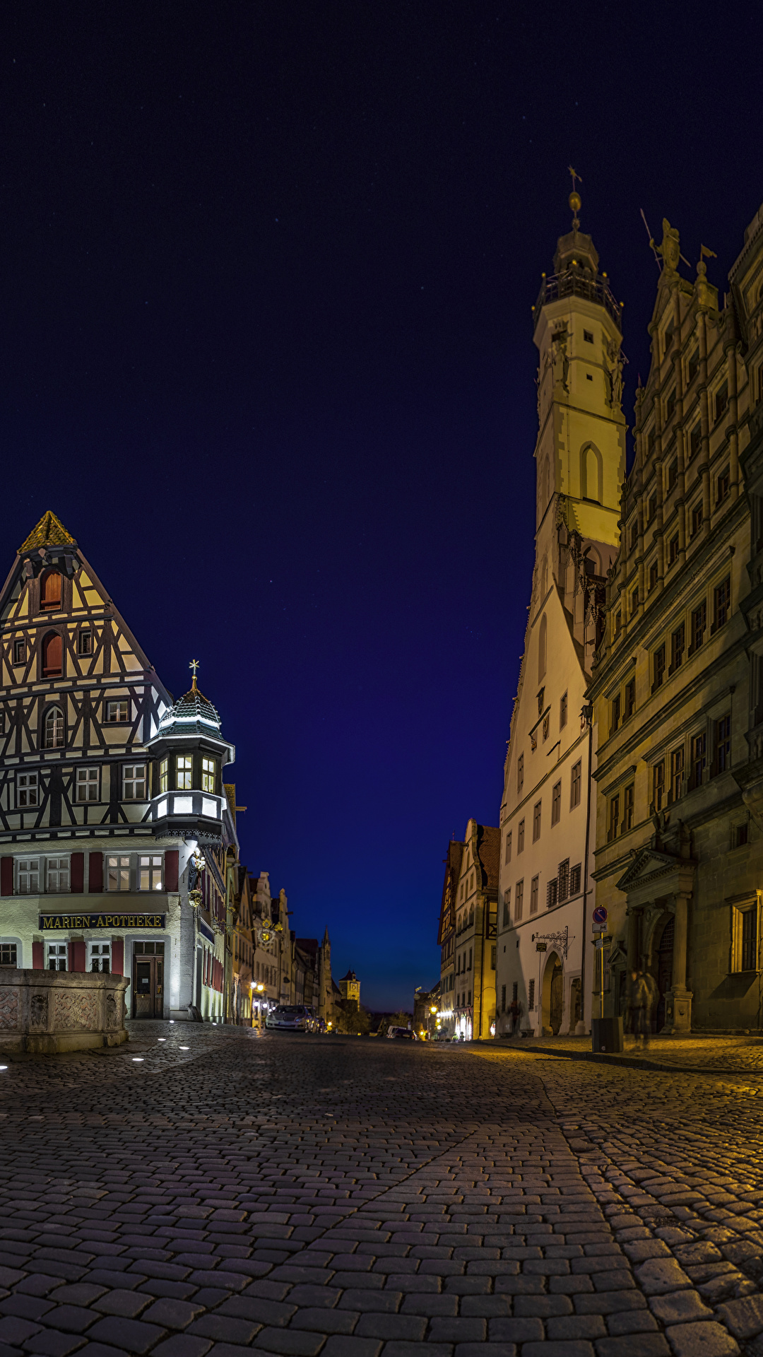 Картинка Бавария Германия Rothenburg улице Дороги Ночные 1080x1920