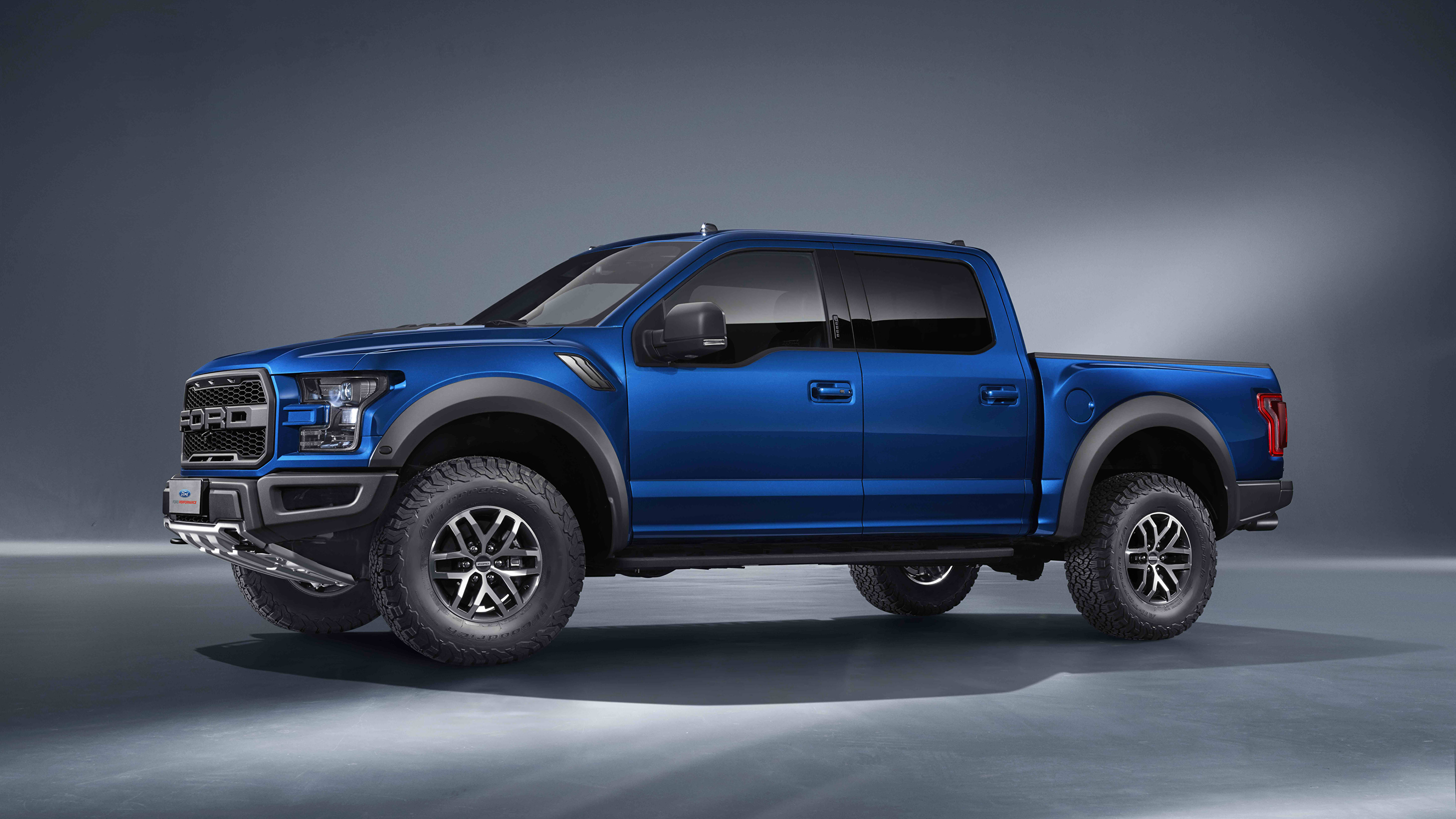 Fotos von Ford F150 Raptor Pickup Blau auto Seitlich 3840x2160