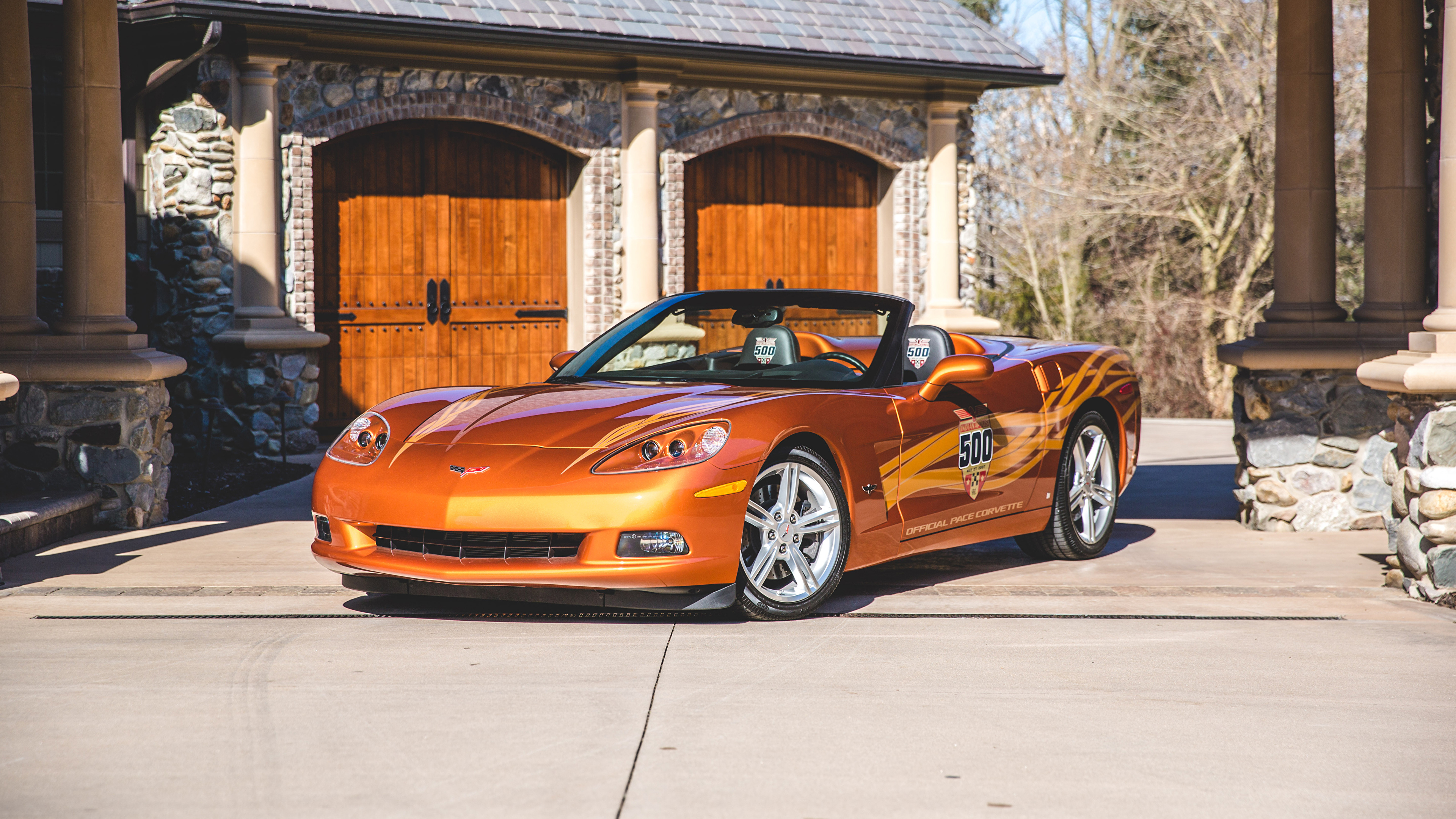 壁紙 3840x2160 シボレー チューニングカー 07 Corvette Convertible Indy 500 Pace Car オレンジ 色 オープンカー 自動車 ダウンロード 写真