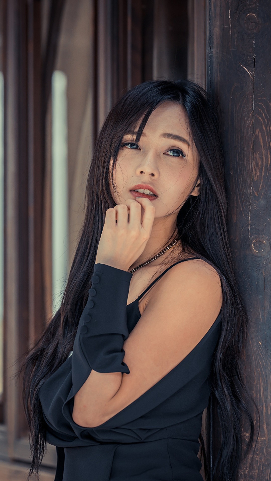 Image Brunette Girl Blurred Background Female Asiatic 1080x1920