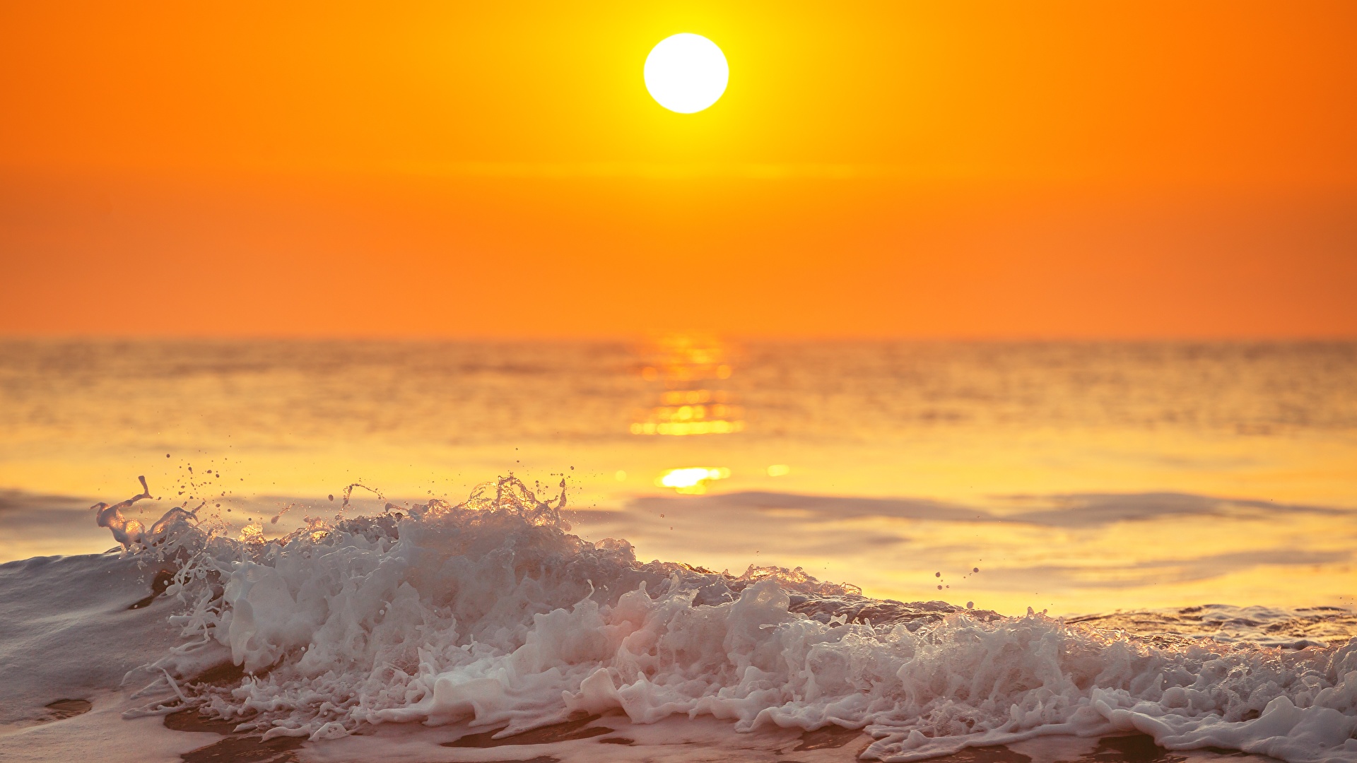 壁紙 19x1080 夕 朝焼けと日没 波 海 太陽 自然 ダウンロード 写真