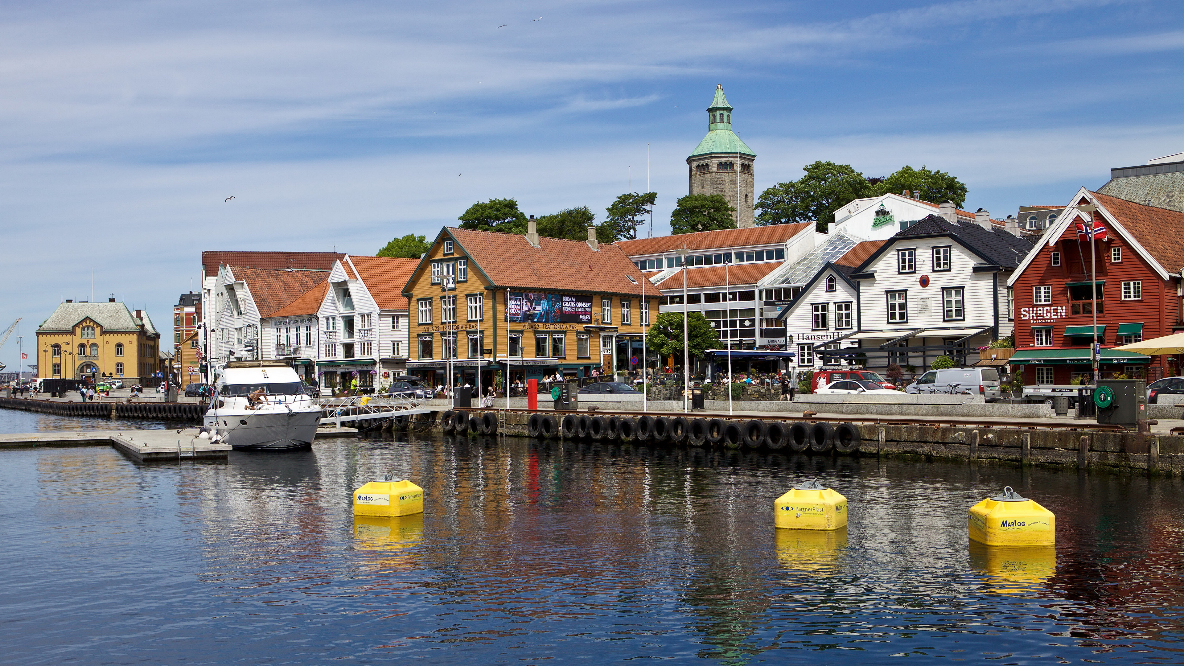 Фото Норвегия Stavanger улиц Реки Пристань Здания Города 3840x2160