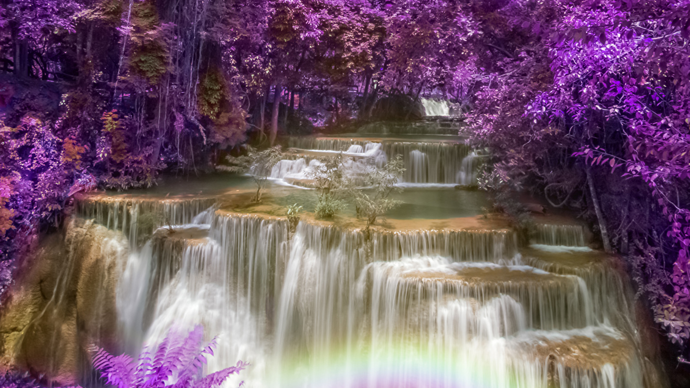 Обои для рабочего стола Таиланд Huay Mae Khamin Waterfall 1366x768