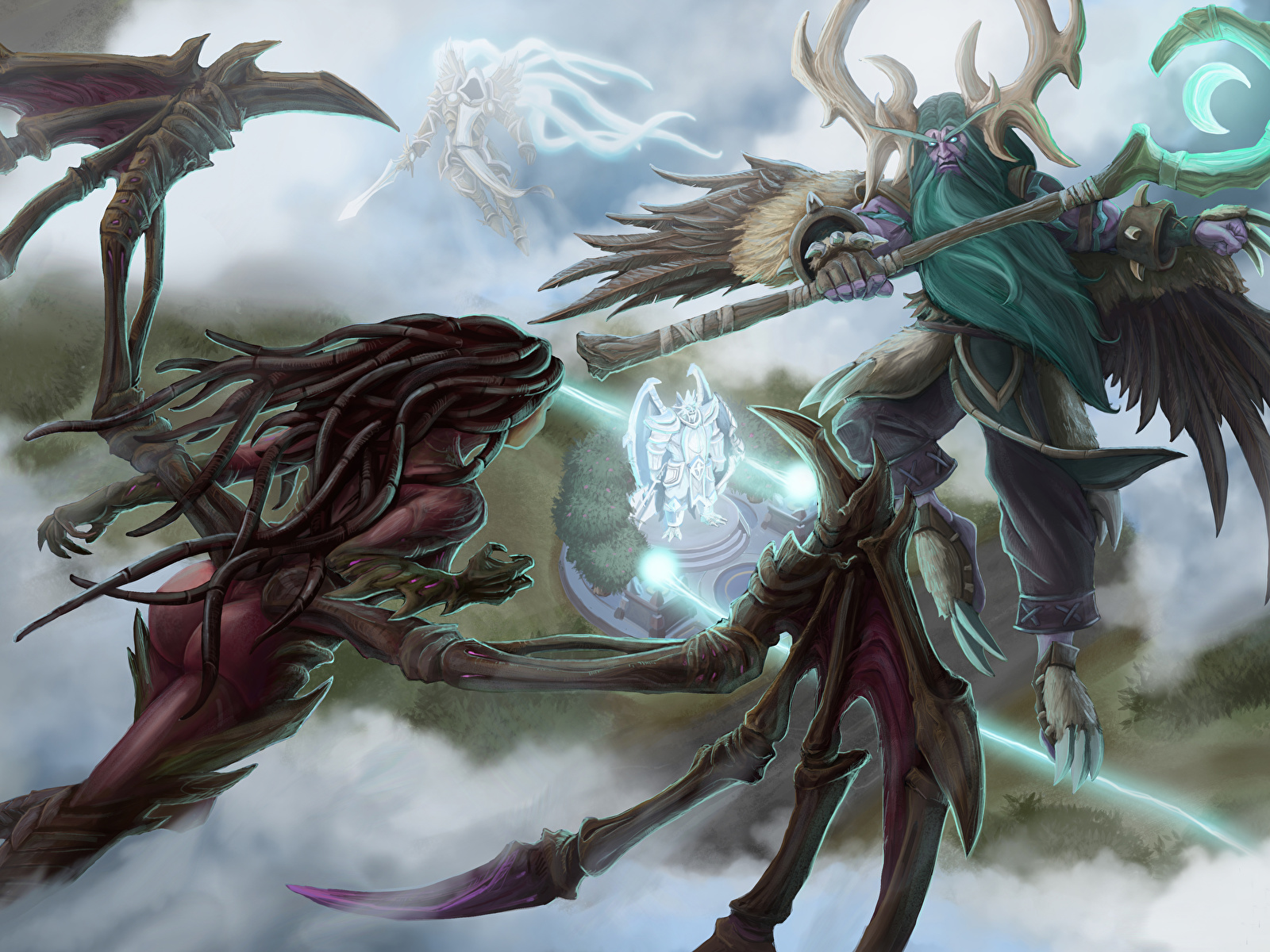 1600x1200、Heroes of the Storm、サラ・ケリガン、Archangel of Justice, Malfurion, Tyrael、翼、��ンピュータゲーム、ゲーム、ファンタジー、