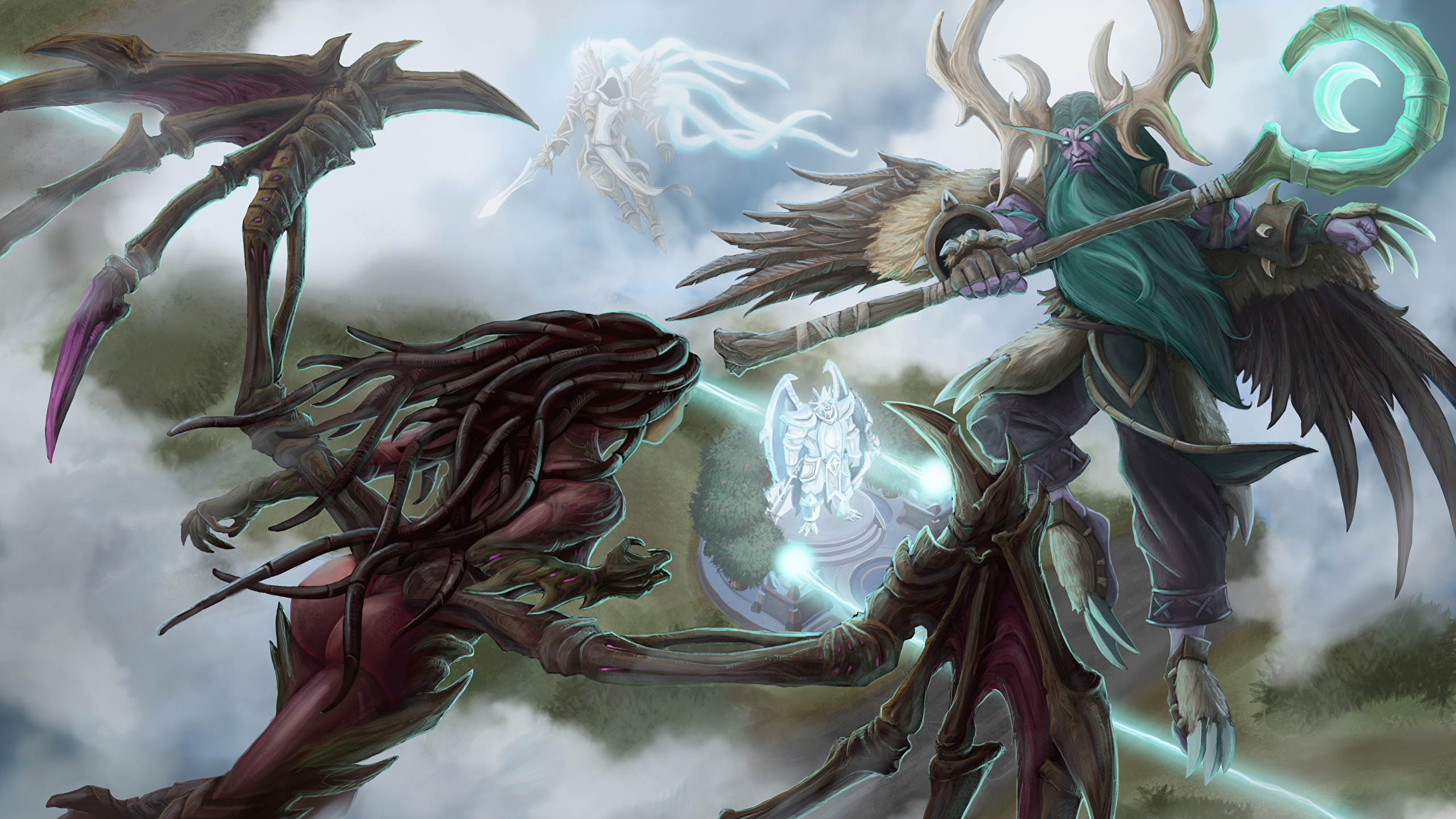 2560x1440、Heroes of the Storm、サラ・ケリガン、Archangel of Justice, Malfurion, Tyrael、翼、��ンピュータゲーム、ゲーム、ファンタジー、