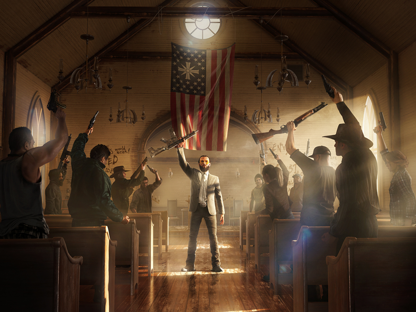 Фотография Far Cry 5 мужчина Огнестрельное оружие Флаг 1600x1200