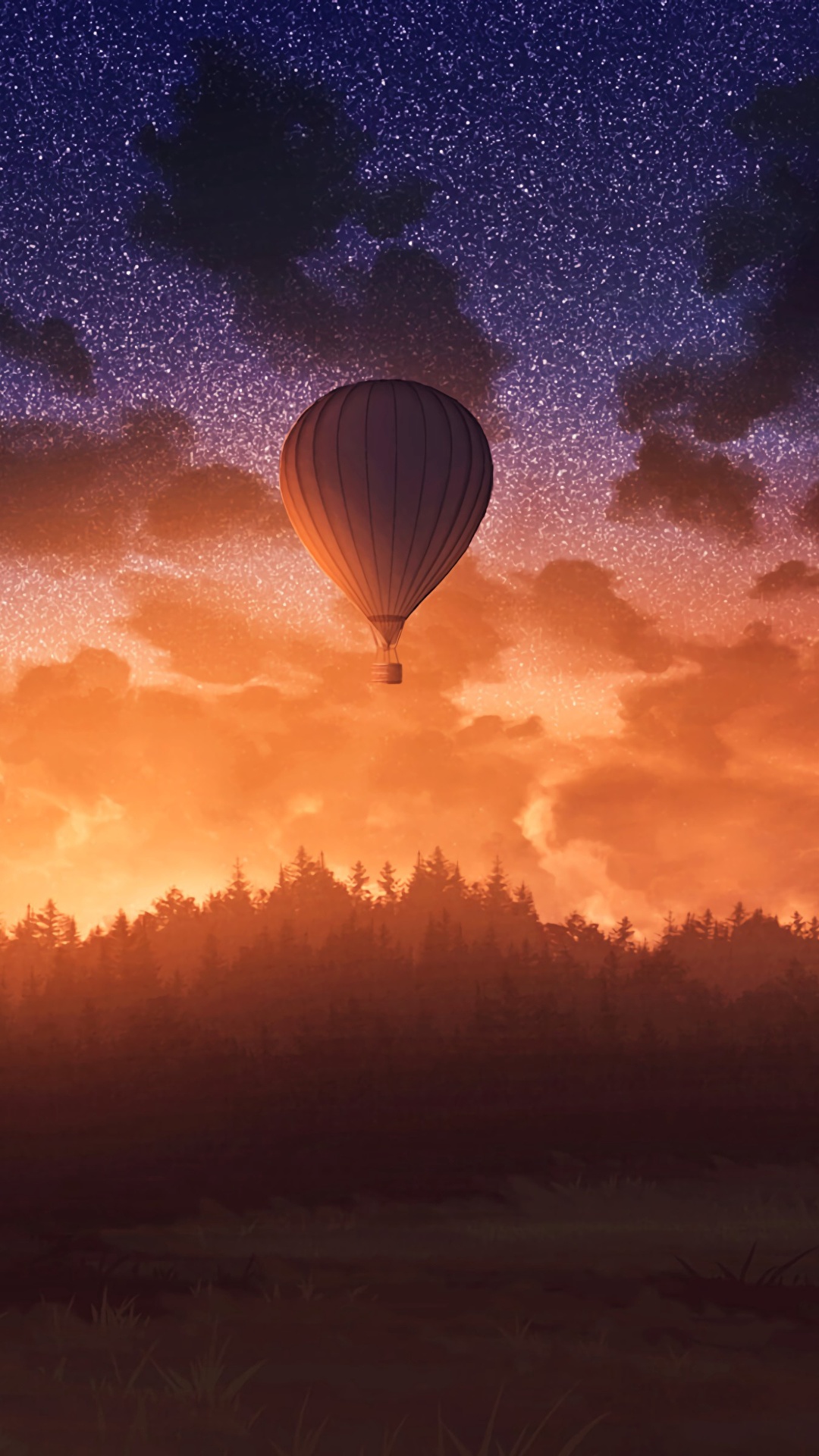 壁紙 1080x19 空 森林 夕 朝焼けと日没 気球 ファンタジー ダウンロード 写真
