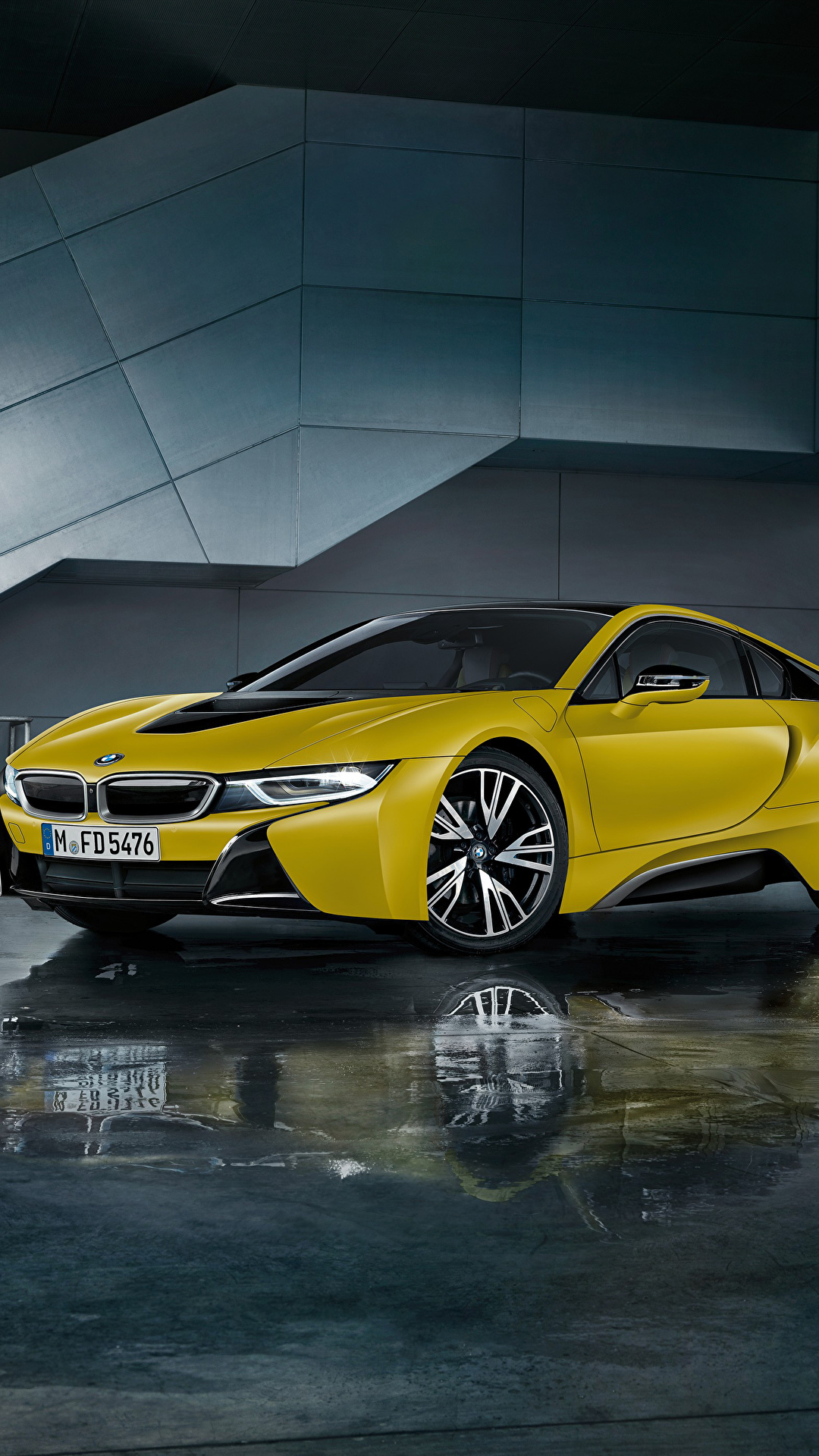 壁紙 1080x19 Bmw 17 I8 Frozen Yellow Edition 黄色 倒影 自動車 ダウンロード 写真